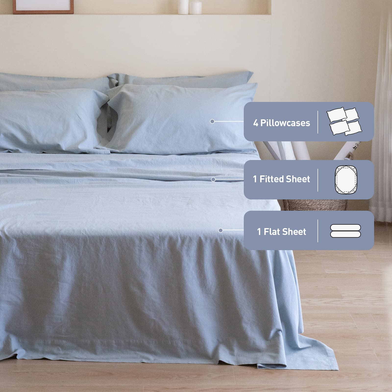 Premium Belgian Linen Sheet Set - 6 Piece (King Size) with 16