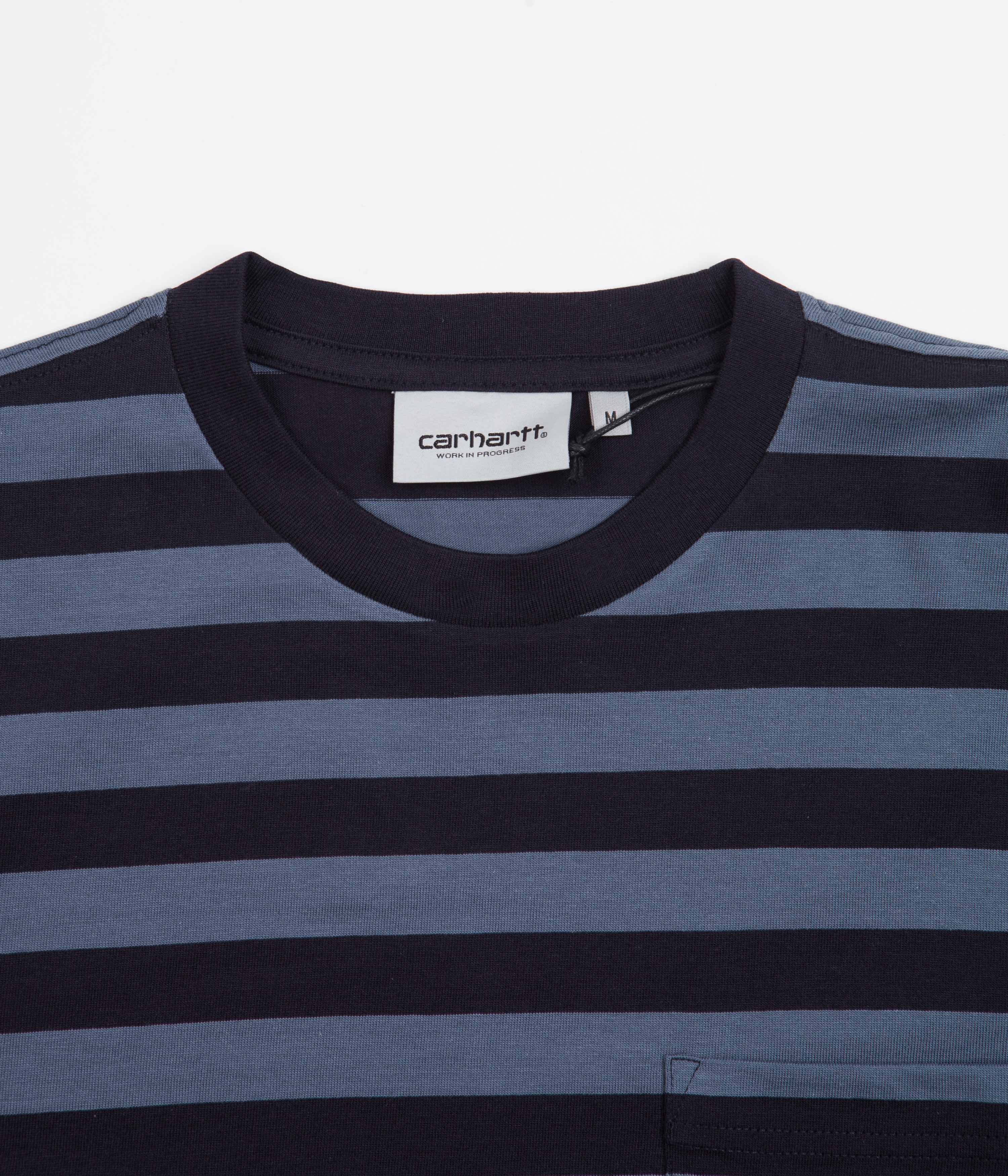 Carhartt Men's Merrick Pocket Long Sleeve T-Shirt - Stripe, Dark Navy & Storm Blue Colors | Workwear, Casual Wear & Outdoor Activities