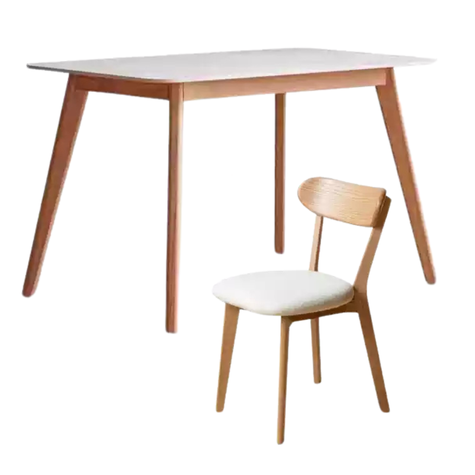 62.9x33.4x29.9 inch / 160x85x76.2cm / Natural wood color / table and four chairs (soft chair pear white)