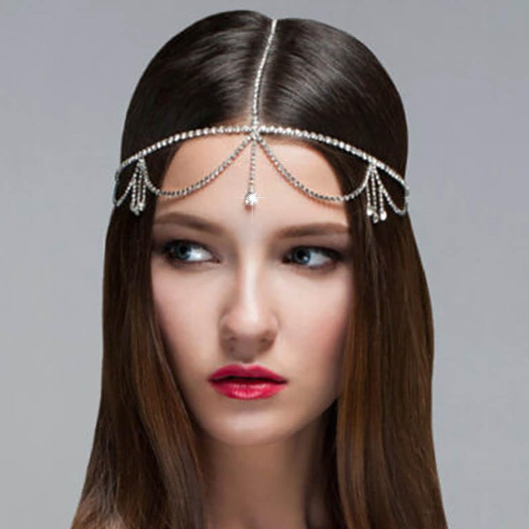 Elegant Rhinestone Wedding Head Chain - Gold & Silver Bridal Hair Jewelry for Women | Crystal Forehead Headpiece for Weddings, Festivals & Halloween Costumes