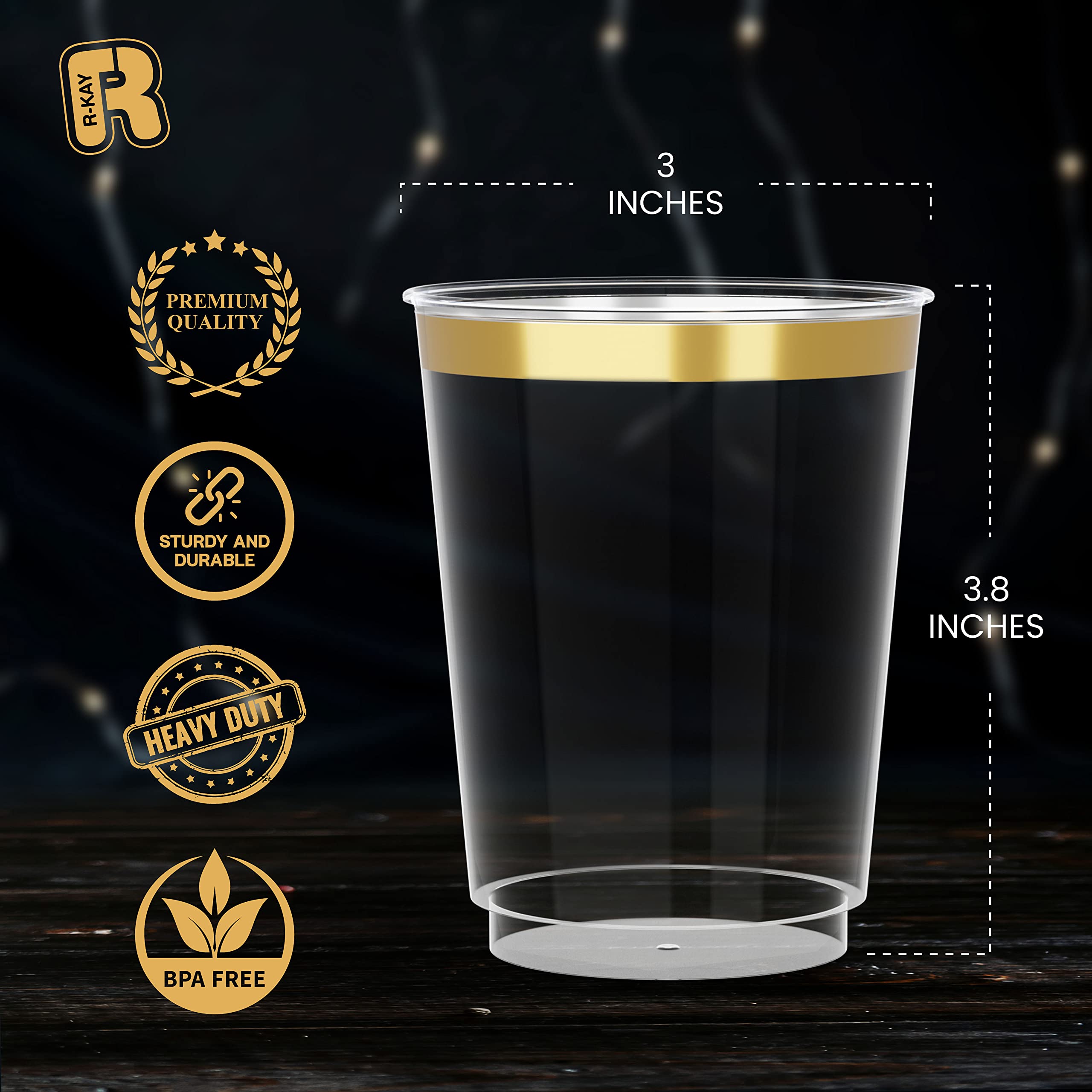 Premium 10 oz Gold Plastic Cups - Heavy Duty Disposable Cocktail Glasses for Parties, Weddings & Events (50-Pack) - Elegant Drinkware for Margaritas, Mojitos & Champagne