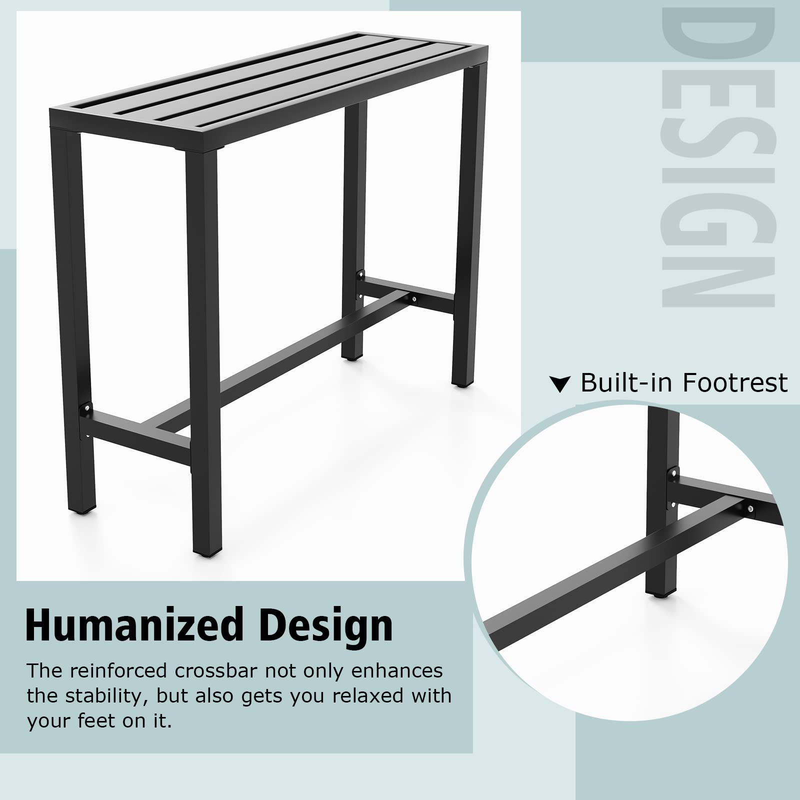 COSTWAY 48-inch Outdoor Bar Table - Narrow Counter Height Dining Table with Waterproof Top & Heavy-Duty Metal Frame - Black Rectangular Pub Table for Hot Tub, Garden, Patio, Backyard & Poolside - Perfect for Outdoor Entertaining & Relaxation