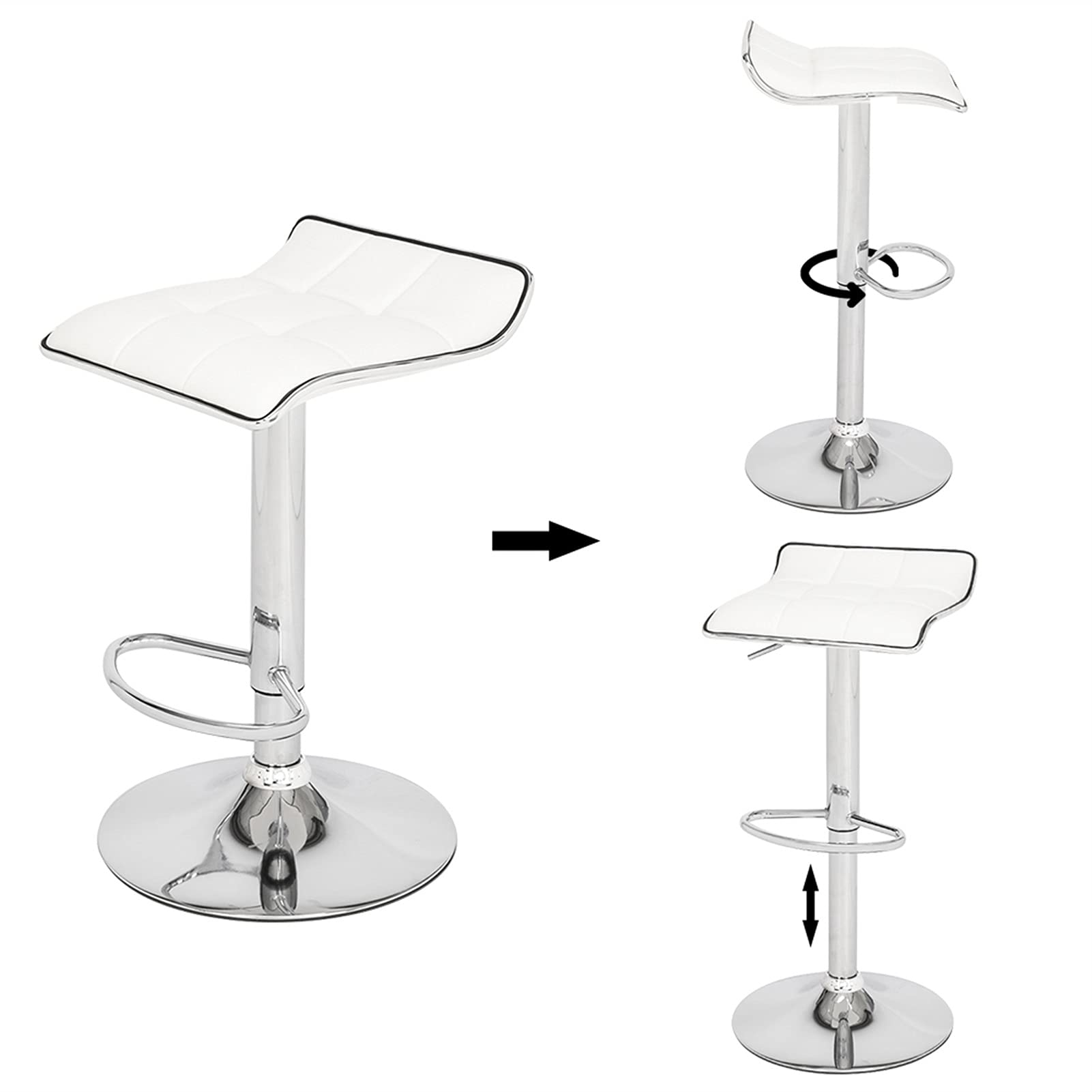 360° Swivel Adjustable Modern Bar Stool with Soft-Padded Square Seat & Curved Footrest - PU Fabric White Bar Chair for Kitchen Island, Home Bar & Dining Counter - Comfortable Height Adjustable Stool for Breakfast Nook, Coffee Bar & Restaurant - Perfect for Home Decor, Kitchen Seating & Commercial Use - TOMYEUS Bar Stools - Ideal for Small Spaces, Apartment Living & Stylish Entertaining