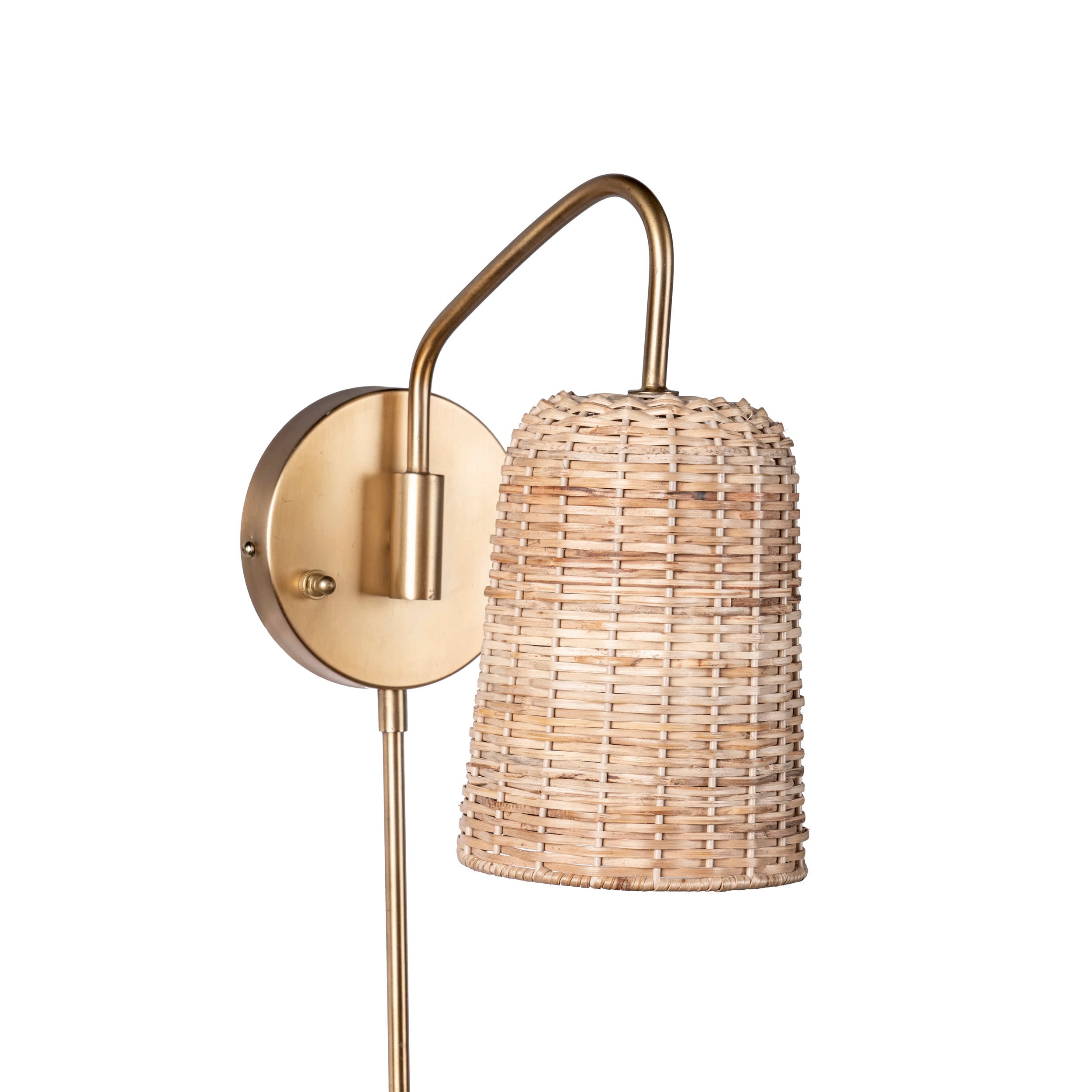 16 Inch Rattan Plug-In Wall Sconce with Brass Finish - Perfect for Bedroom, Living Room, and Hallway Lighting Decor