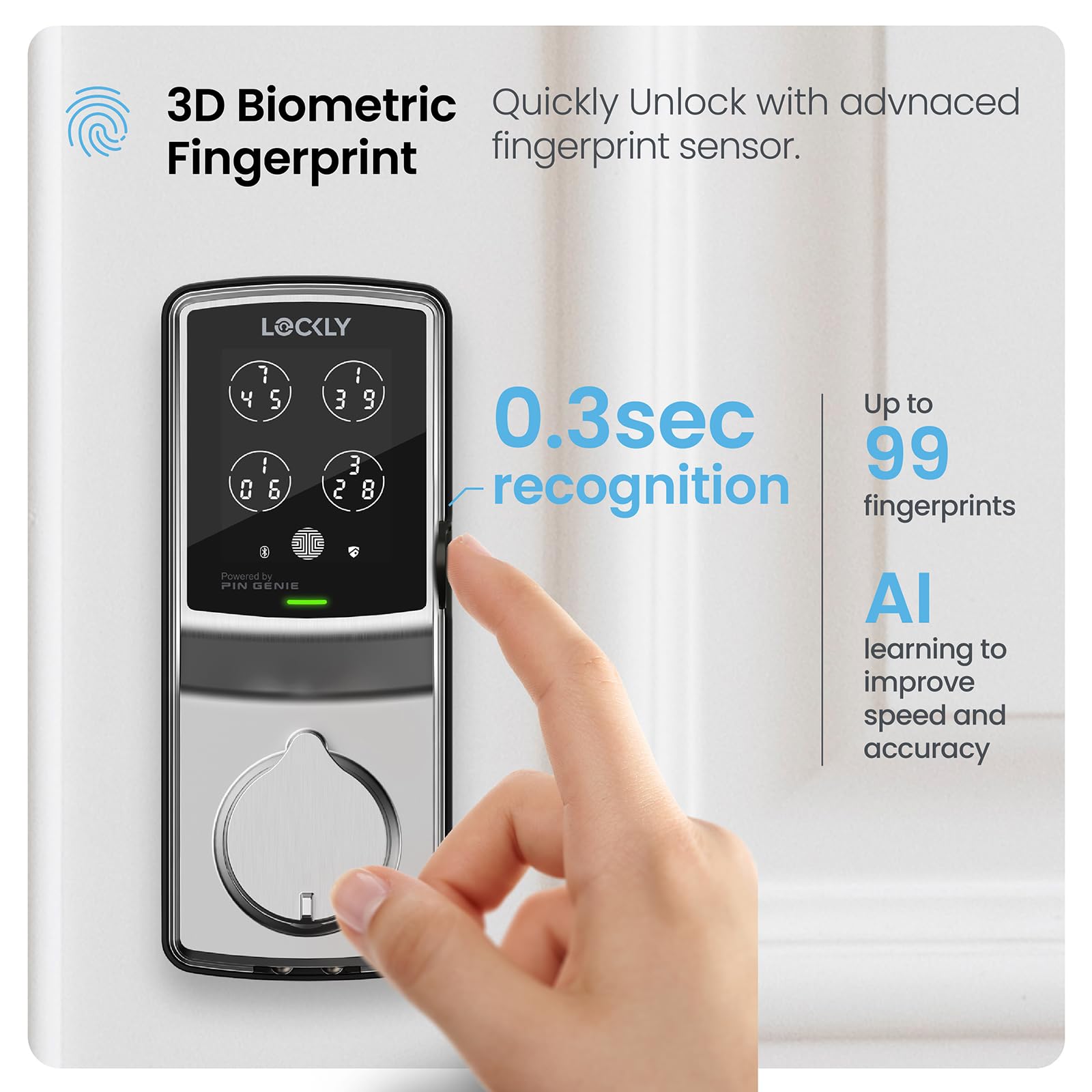 Lockly Smart Wi-Fi Deadbolt Lock with Keyless Entry, PIN Genie® Keypad & 3D Fingerprint Sensor - Auto Locking Smart Door Lock for Home Security (Satin Nickel) - Perfect for Smart Homes, Vacation Rentals & Airbnb Properties