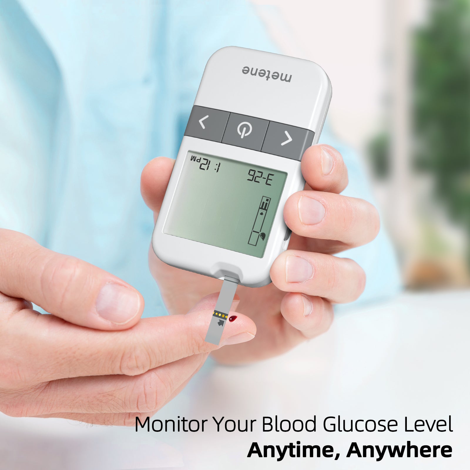 Metene AGM 513S Blood Glucose Monitor Kit - 100 Test Strips, 100 Lancets, Lancing Device, Control Solution & Travel Case - No Coding Required - Ideal for Diabetes Management at Home & On-The-Go