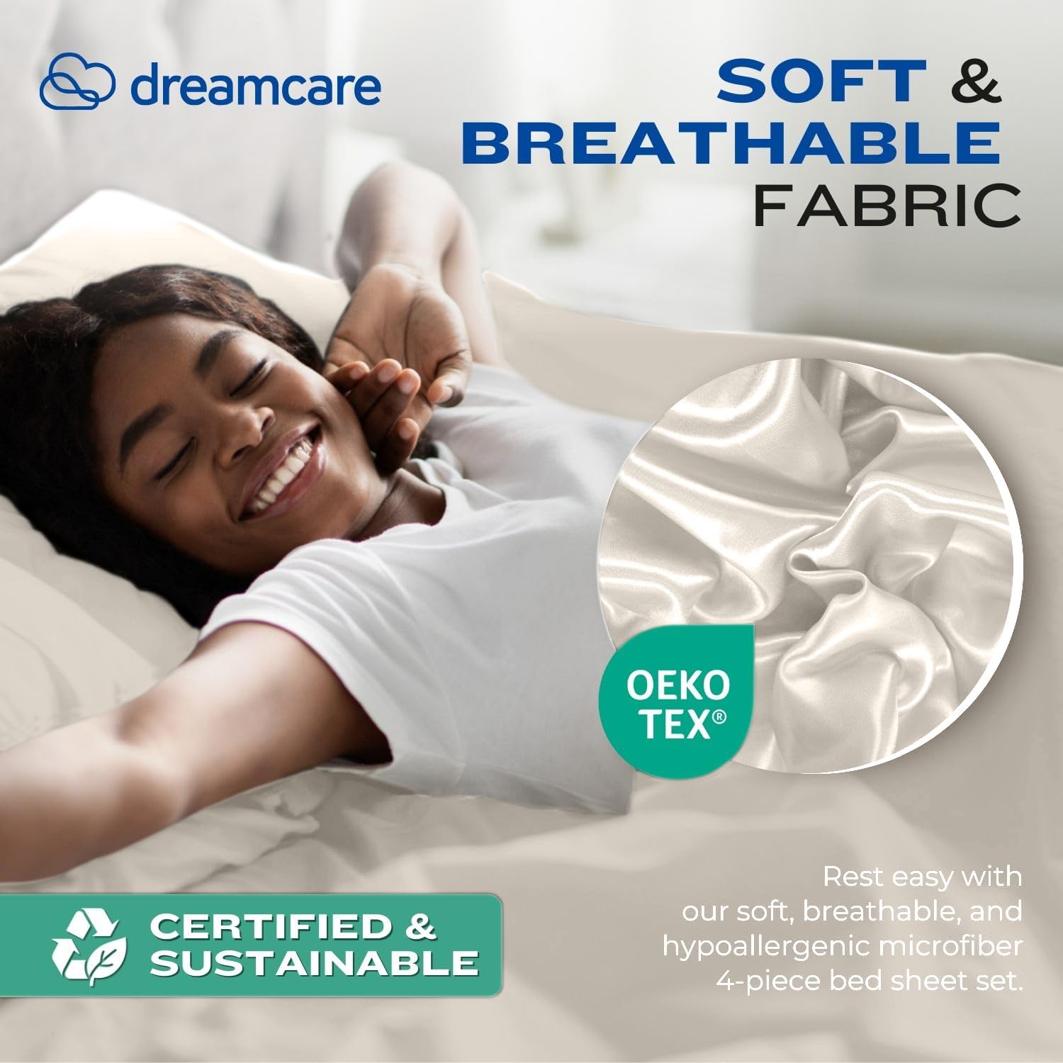 Dreamcare Cooling Full Size Sheet Set - 4-Piece Soft & Durable 100% Brushed Polyester Bed Sheets with Deep Pockets (Fits Up to 15