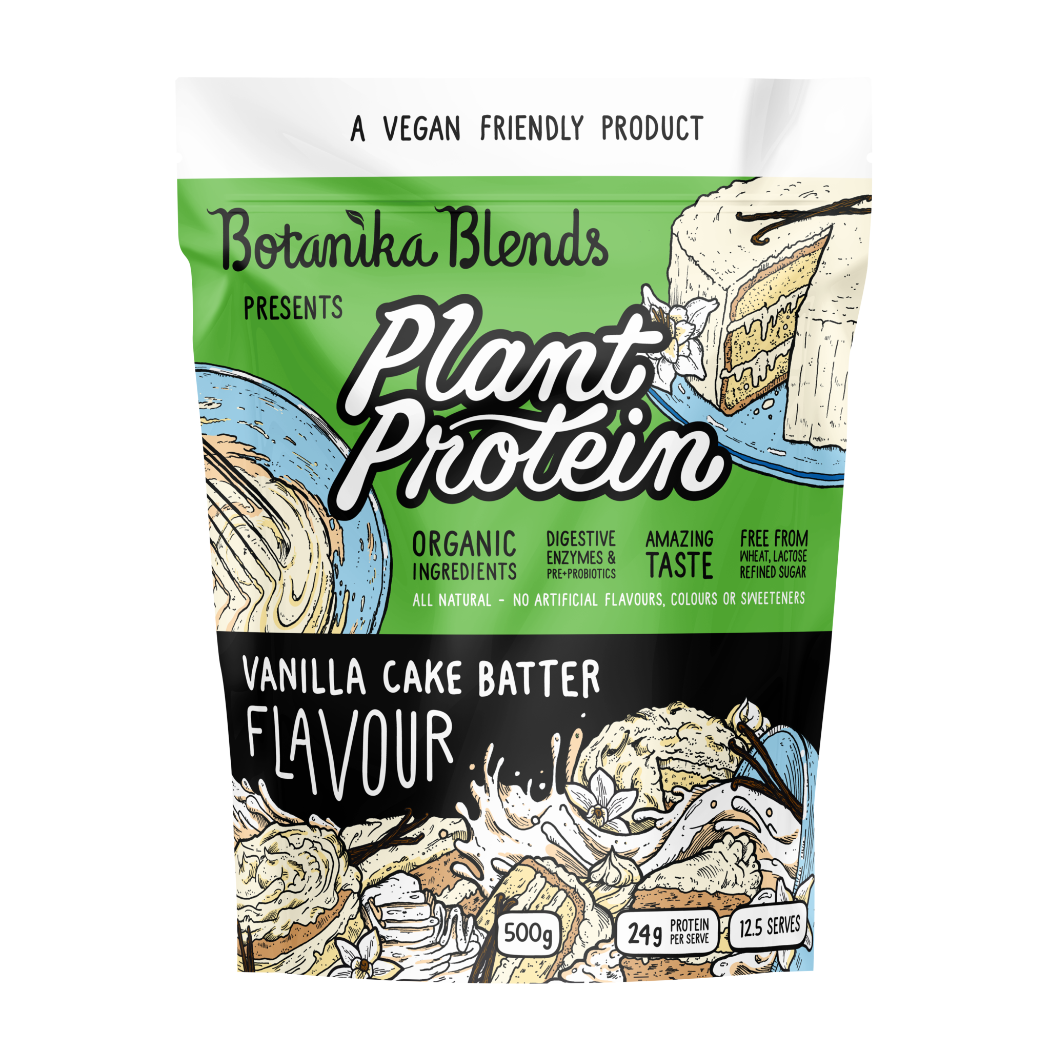 BOTANIKA BLENDS Vanilla Cake Batter Plant Protein Powder - 500g Vegan Protein Supplement for Baking, Smoothies & Post-Workout Recovery