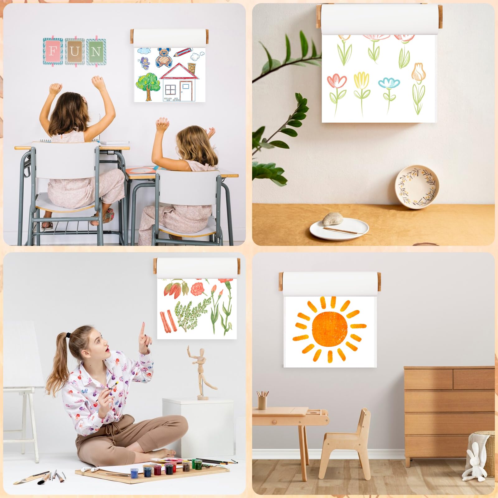 12 Inch Wooden Easel Paper Roll Holder - Wall Mount Kraft Paper Roll Dispenser for Kitchen, Office, School, Art & DIY Projects - Perfect for Grocery Lists, Butcher Paper & Crafting (Paper Not Included)