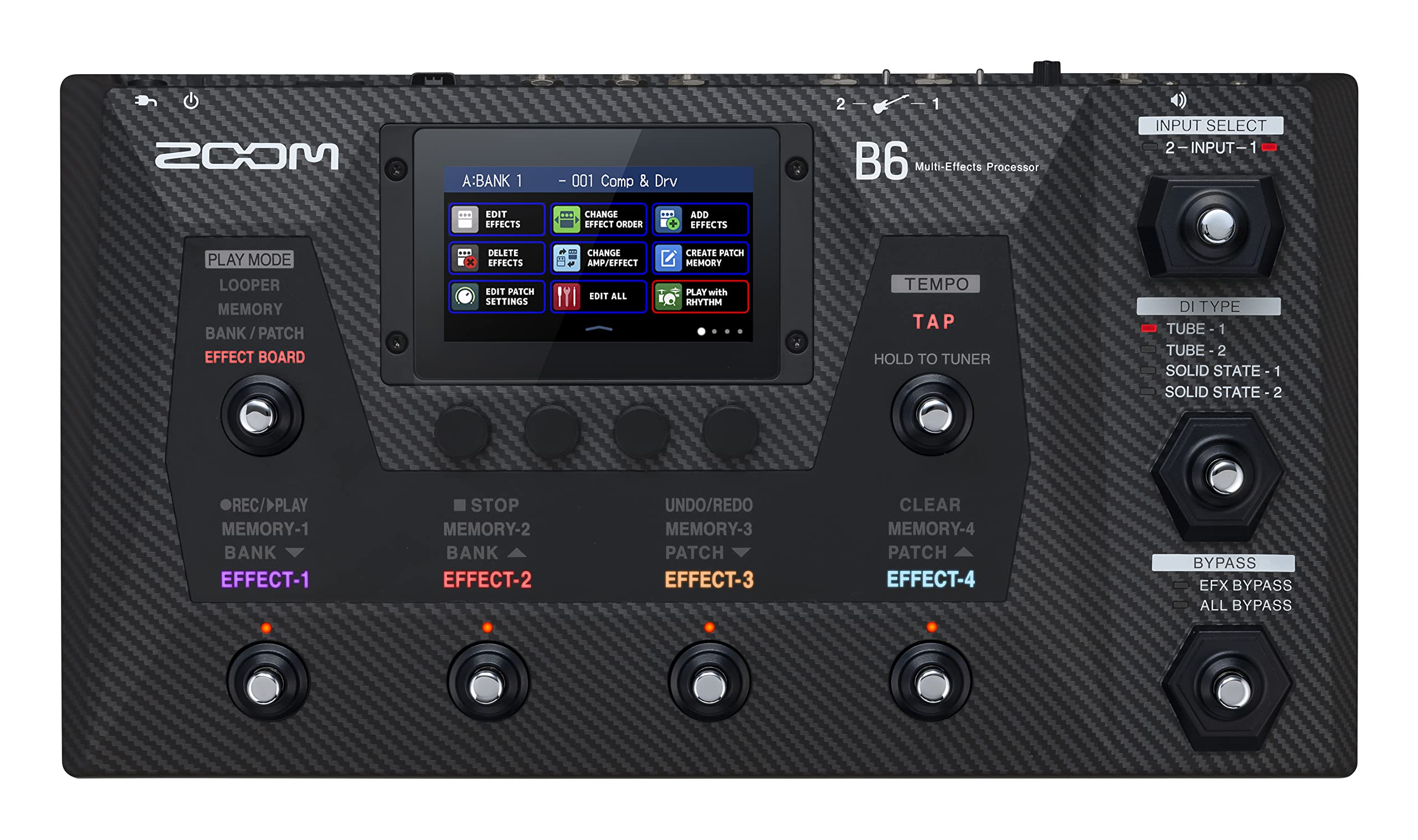 Zoom B6 Bass Multi-Effects Processor with 4 DI Boxes & A/B Switcher - Touchscreen Interface, 100+ Effects, Amp Modeling, IR's, Looper - USB Audio Interface for Direct Recording | Perfect for Live Performances, Studio Recording & Bass Practice Sessions