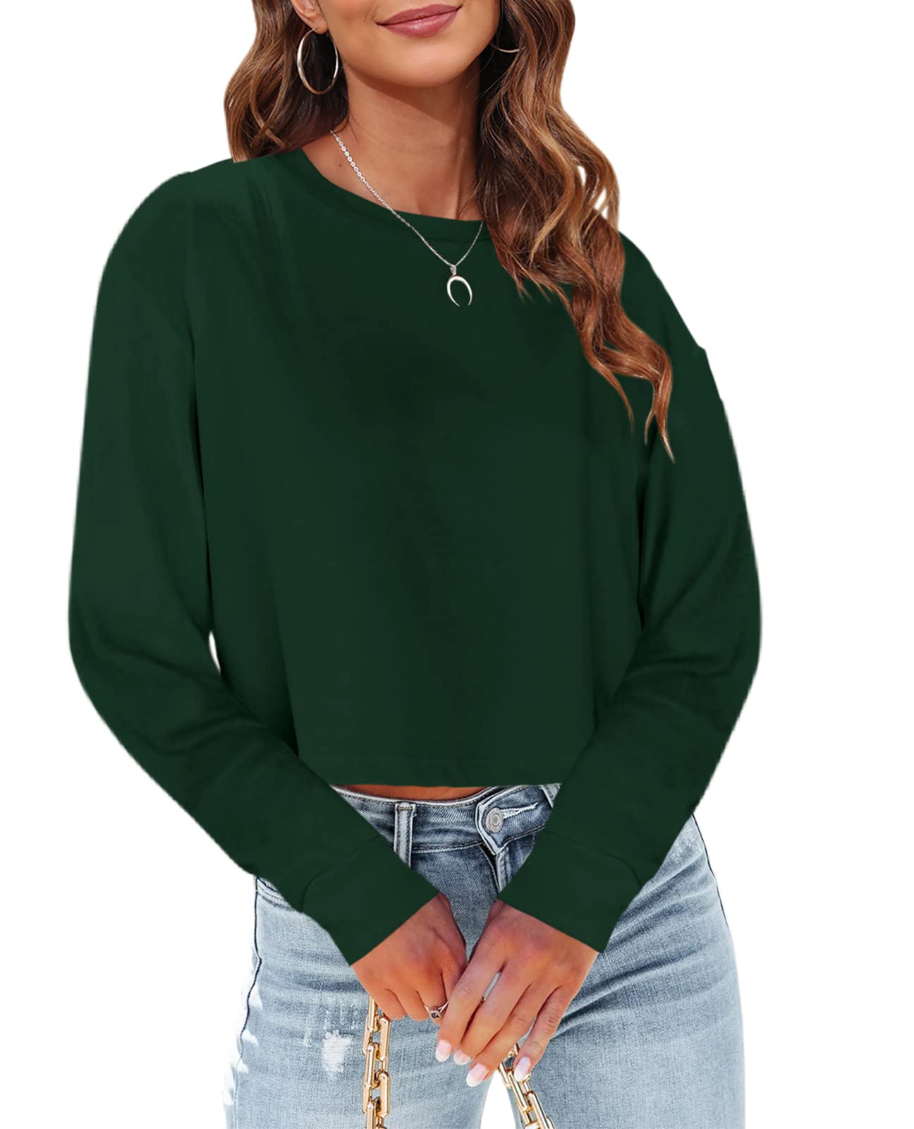 Tankaneo Women's Long Sleeve Crop Top - Loose Fit Cropped T-Shirt 2025 | Crew Neck Casual Shirt for Women | Perfect for Layering, Streetwear & Everyday Outfits