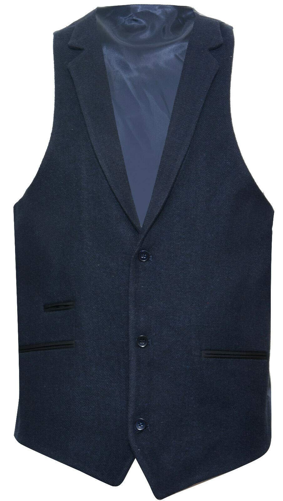 Vintage 1920s Peaky Blinders Men's Wool Waistcoat Vest - Sleeveless Herringbone Pattern Formal Vest for Wedding, Cosplay & Smart Casual Outfits