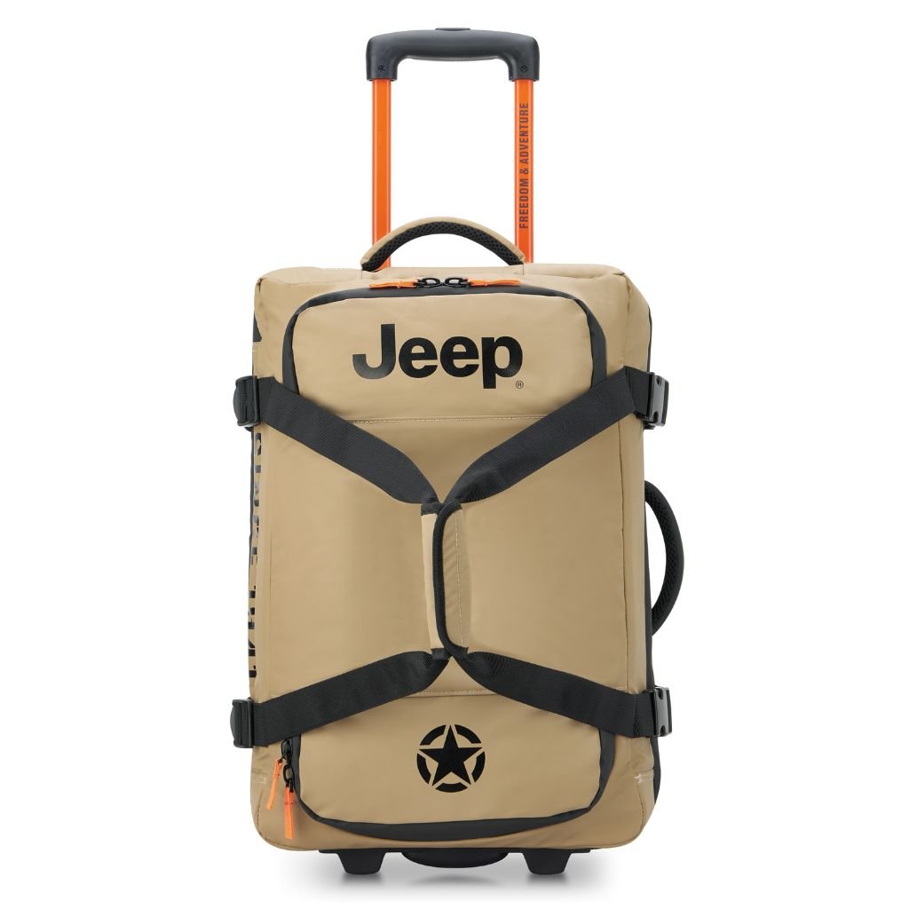Jeep 55cm 2-Wheel All-Terrain Rolling Duffle Bag for Travel & Outdoor Adventures - Warm Sand Color | Perfect for Camping, Road Trips & Airplane Carry-On