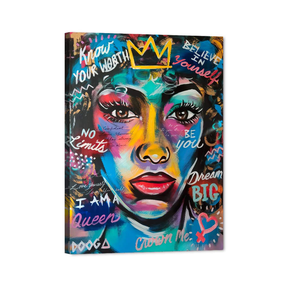 TIMUBA Black Art Paintings for Wall - African American Girl Poster Wall Art, Afro Abstract Queen Canvas Print - Modern Bedroom & Girl Room Wall Decor (28x40 Inches) - Perfect for Home, Office & Dormitory Decorations