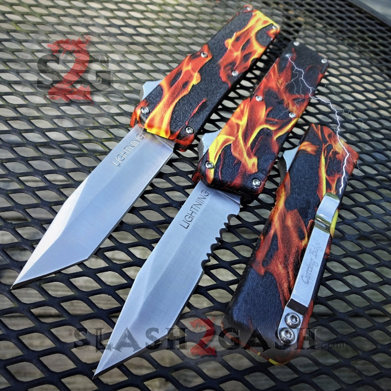 Lightning OTF Knife Double Action Automatic Switchblade with Tanto Blade - Tactical EDC, Outdoor Survival & Self Defense Knife