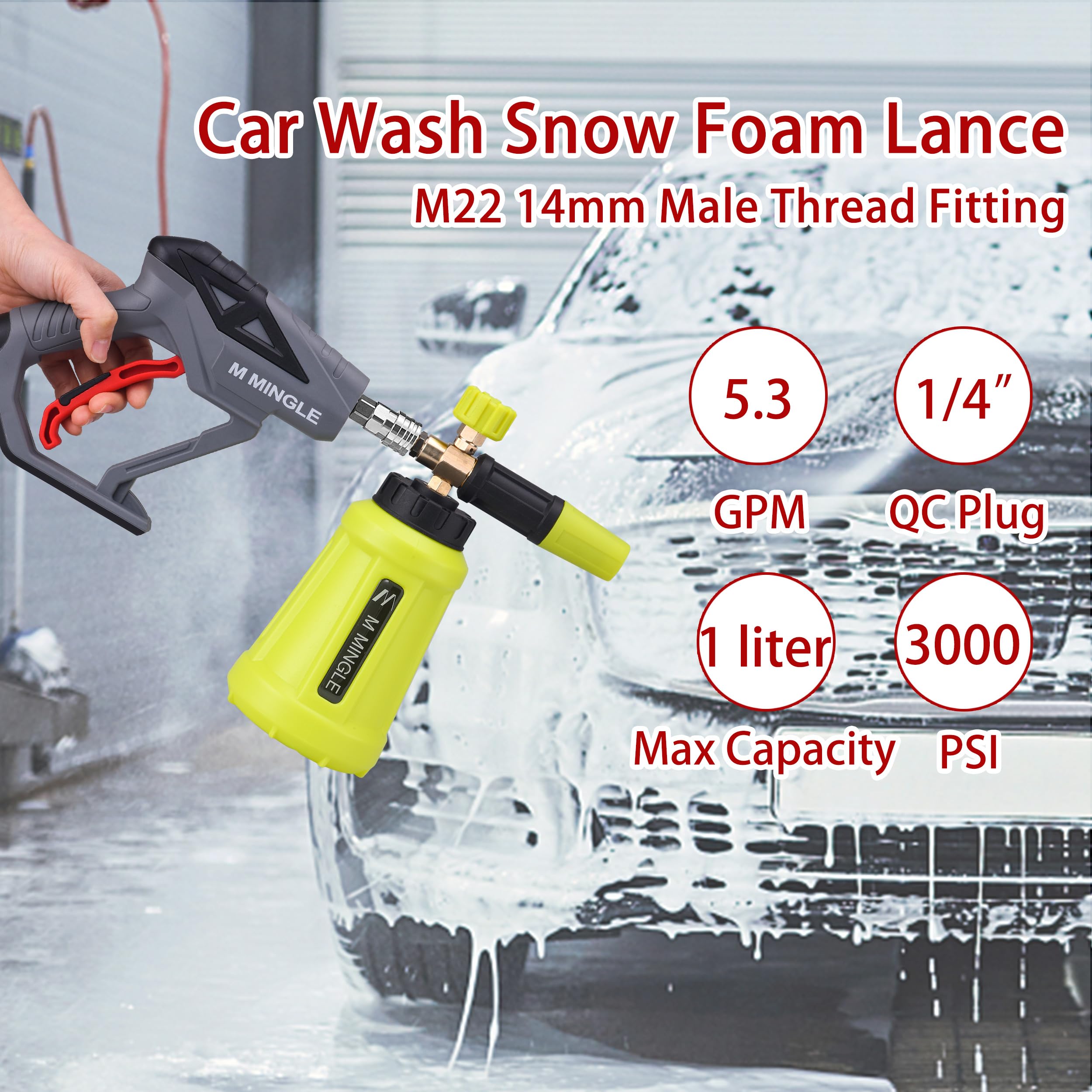 **M MINGLE 4000 PSI High Pressure Washer Gun & Snow Foam Lance - Car Wash Foam Blaster with 1/4