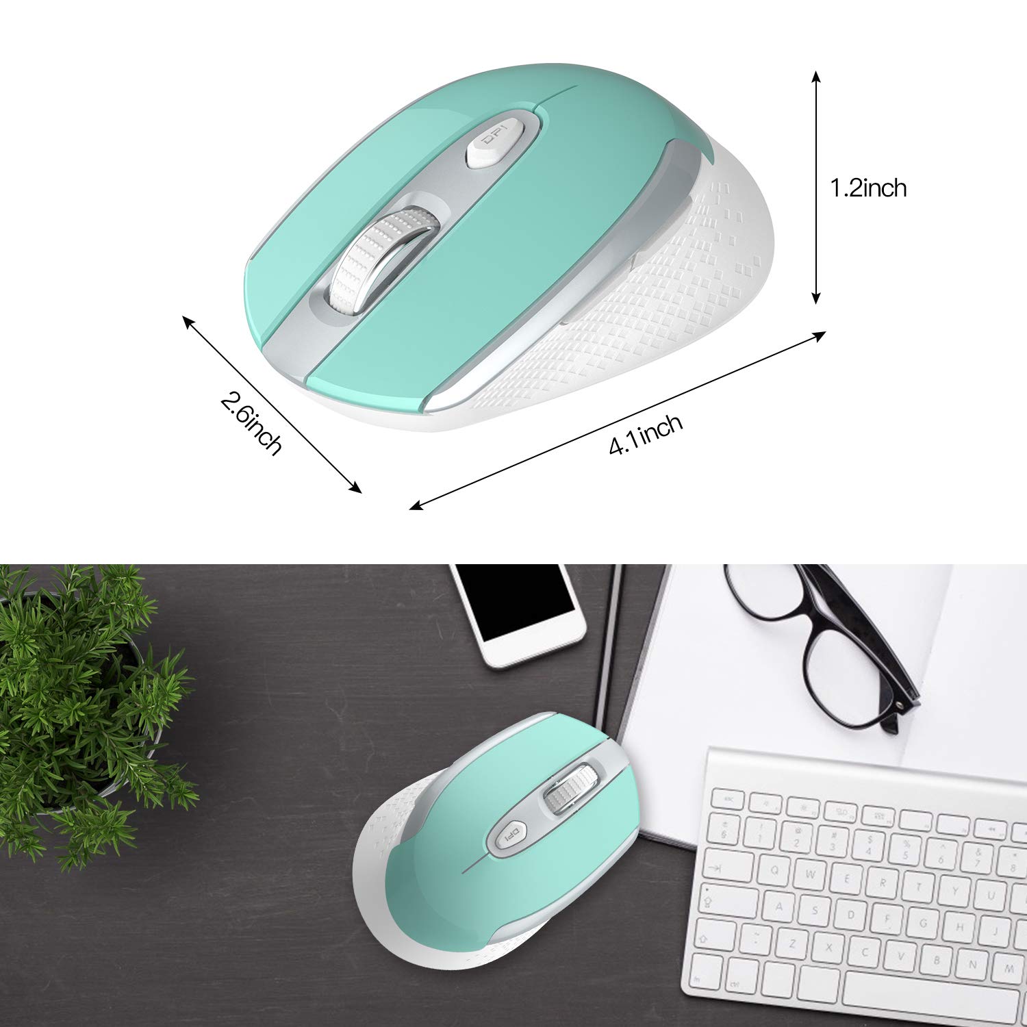 Cimetech Wireless Ergonomic Mouse - 2.4G Silent Optical Mouse with 6 Buttons, USB Receiver & 3 Adjustable DPI (1600/1200/800) for Laptop, Desktop, PC, Mac - Blue | Perfect for Office, Home & Gaming Use