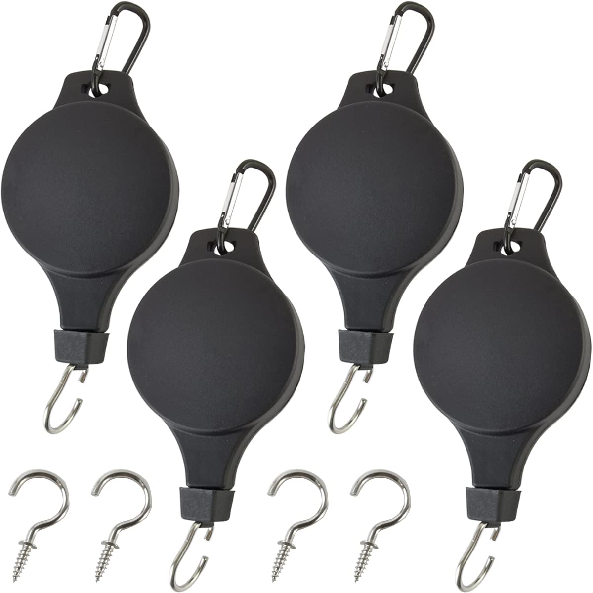 TIHOOD 4-Pack Heavy Duty Retractable Plant Hangers with Ceiling Hooks - Outdoor Pulley System for Hanging Plants, Baskets, Pots & Bird Feeders - Perfect for Balcony, Garden, Patio & Indoor Decor