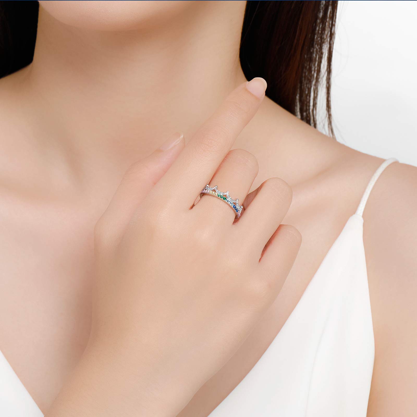 925 Sterling Silver Crown Ring with Colorful Cubic Zirconias - Elegant Jewelry Gift for Women, Bridesmaid, Birthday, Anniversary, Wedding & Promise - Perfect for Special Occasions, Date Nights & Formal Events