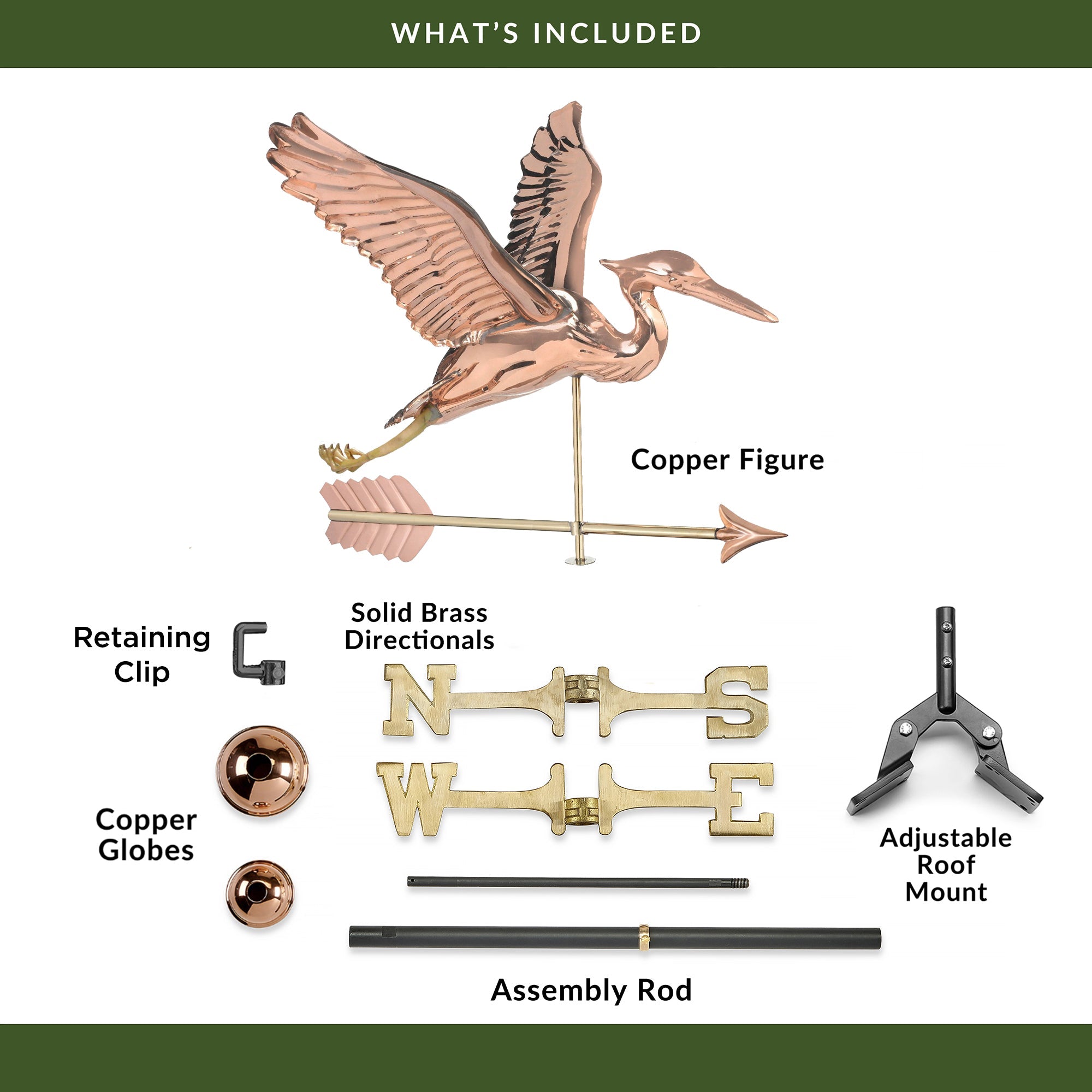 Blue Heron with Arrow Weathervane - Handcrafted Copper Garden Decor for Outdoor & Farmhouse Style (Perfect for Roof Tops, Barns, and Countryside Homes)