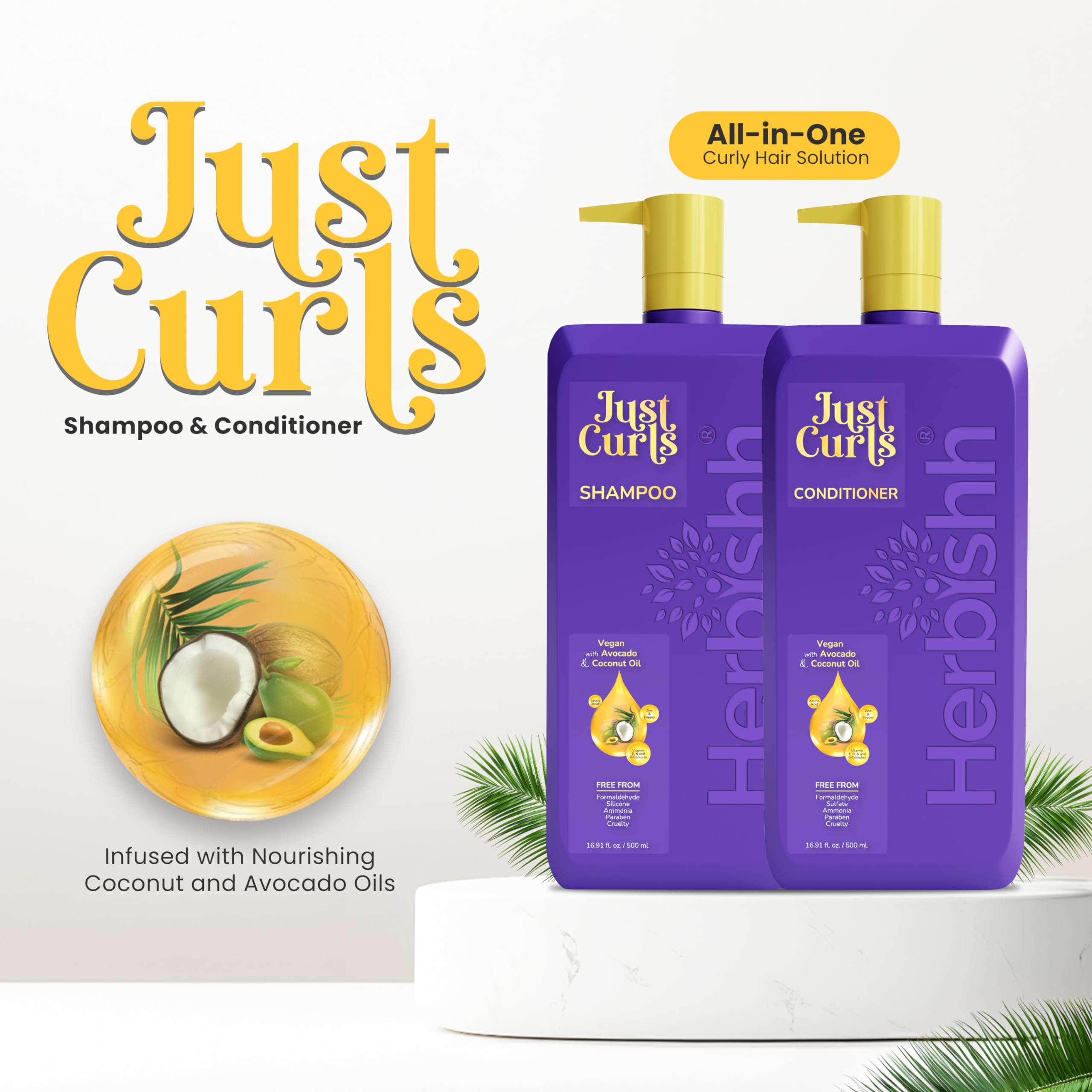 Herbishh Cherry Red Hair Color Shampoo for Gray Hair (400ml) & Curly Hair Shampoo Conditioner Set - Natural Gray Coverage & Curly Hair Care for Women & Men | At-Home Hair Coloring & Moisturizing Treatment