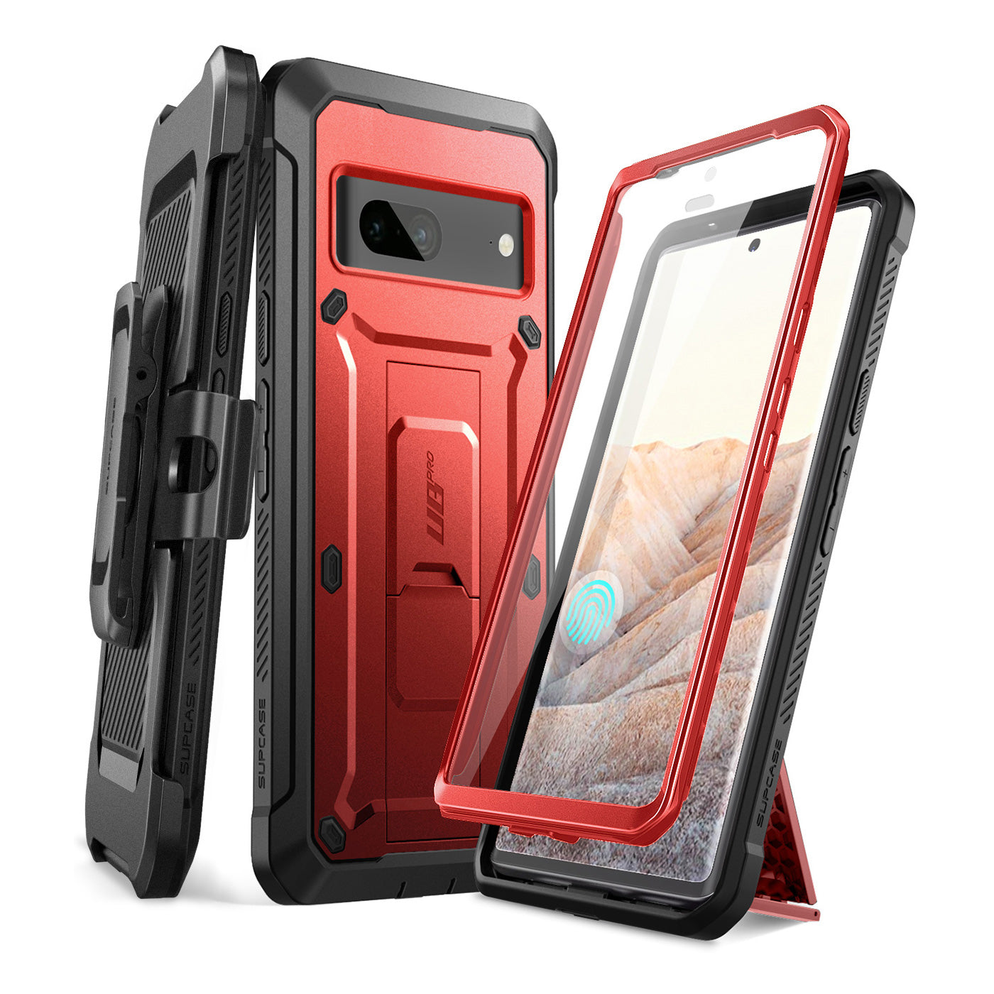 Google Pixel 7 Case - Unicorn Beetle PRO Rugged Holster with Kickstand | Shockproof & Drop Protection | Metallic Red | Perfect for Outdoor, Work & Travel