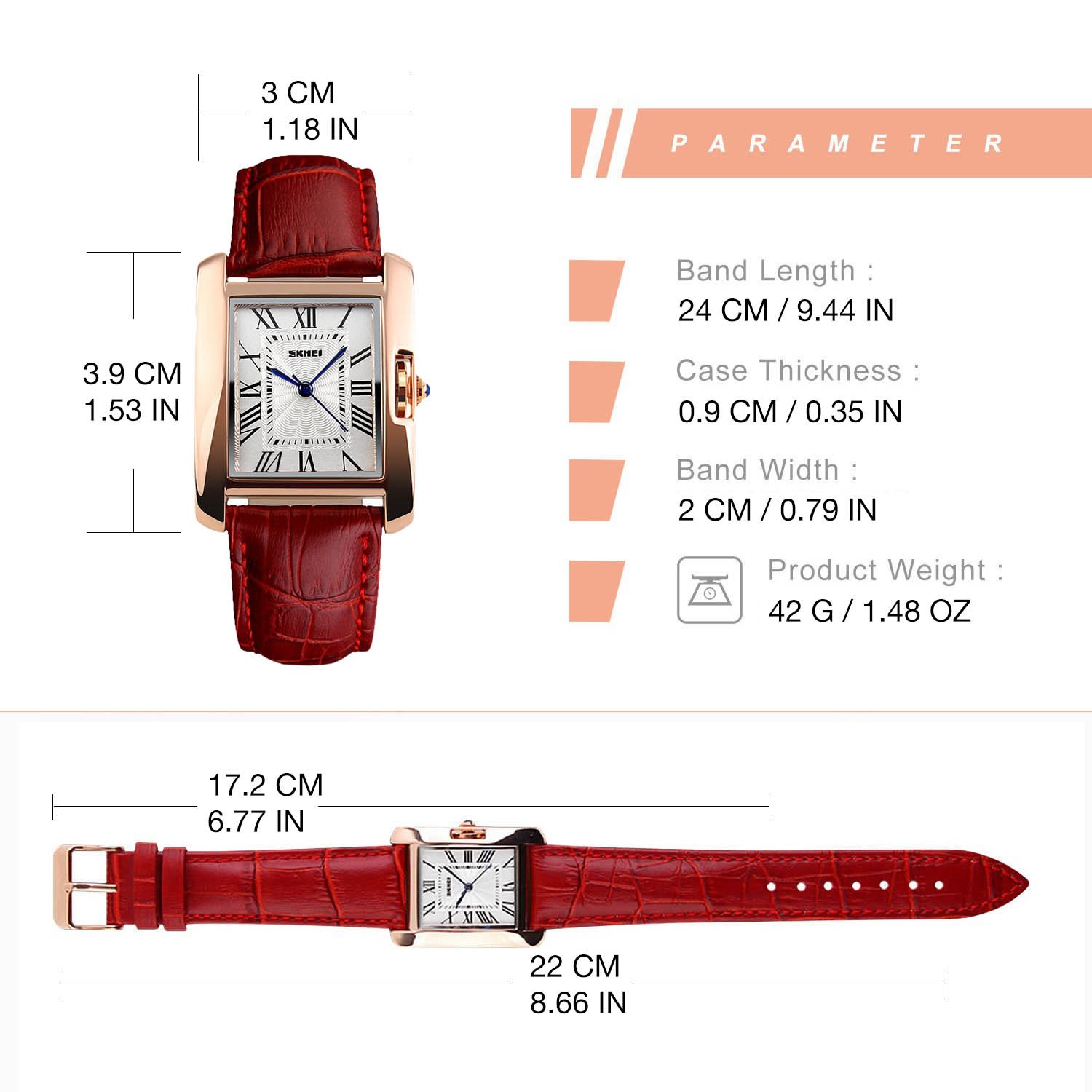 VenSten Women's Analog Quartz Watch - Fashion Leather Band, Roman Numerals, 30M Waterproof - Perfect for Business, Casual & Dress Occasions - Ideal Birthday Gift (Red)
