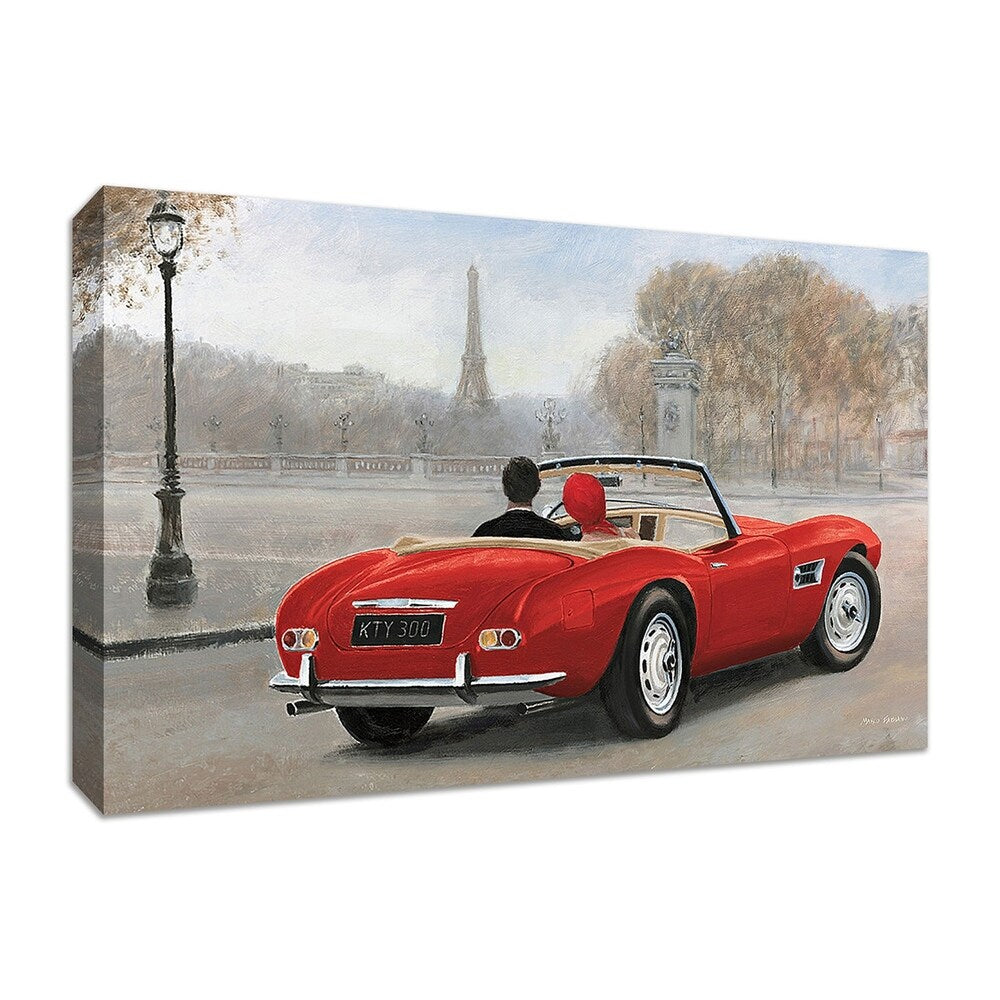 Marco Fabiano 'A Ride in Paris III' Red Car Fine Art Giclee Print - Gallery Wrapped Canvas Wall Decor for Living Room, Bedroom & Office