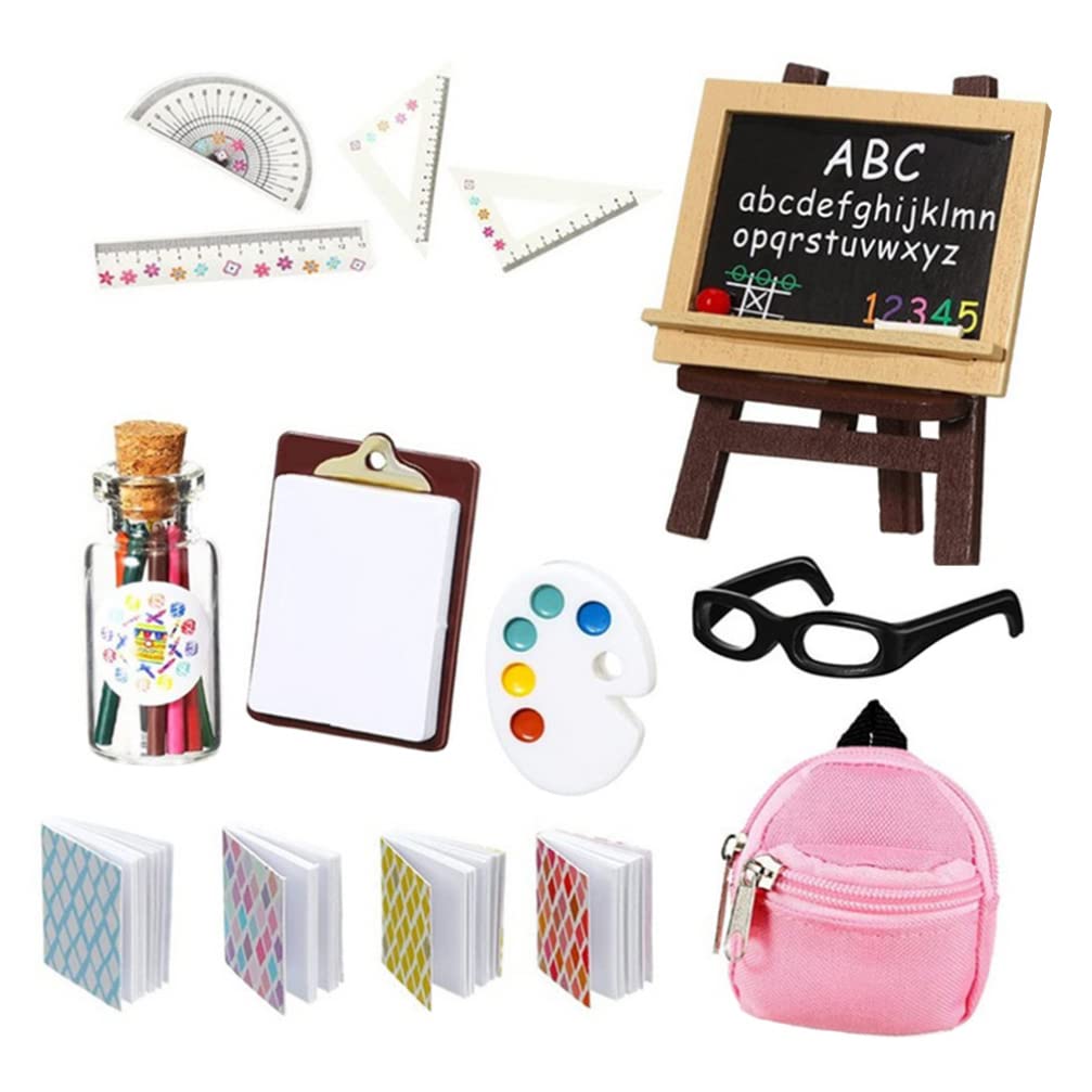 Mini Doll School Supplies Set - Backpack, Books & Accessories for Doll Play