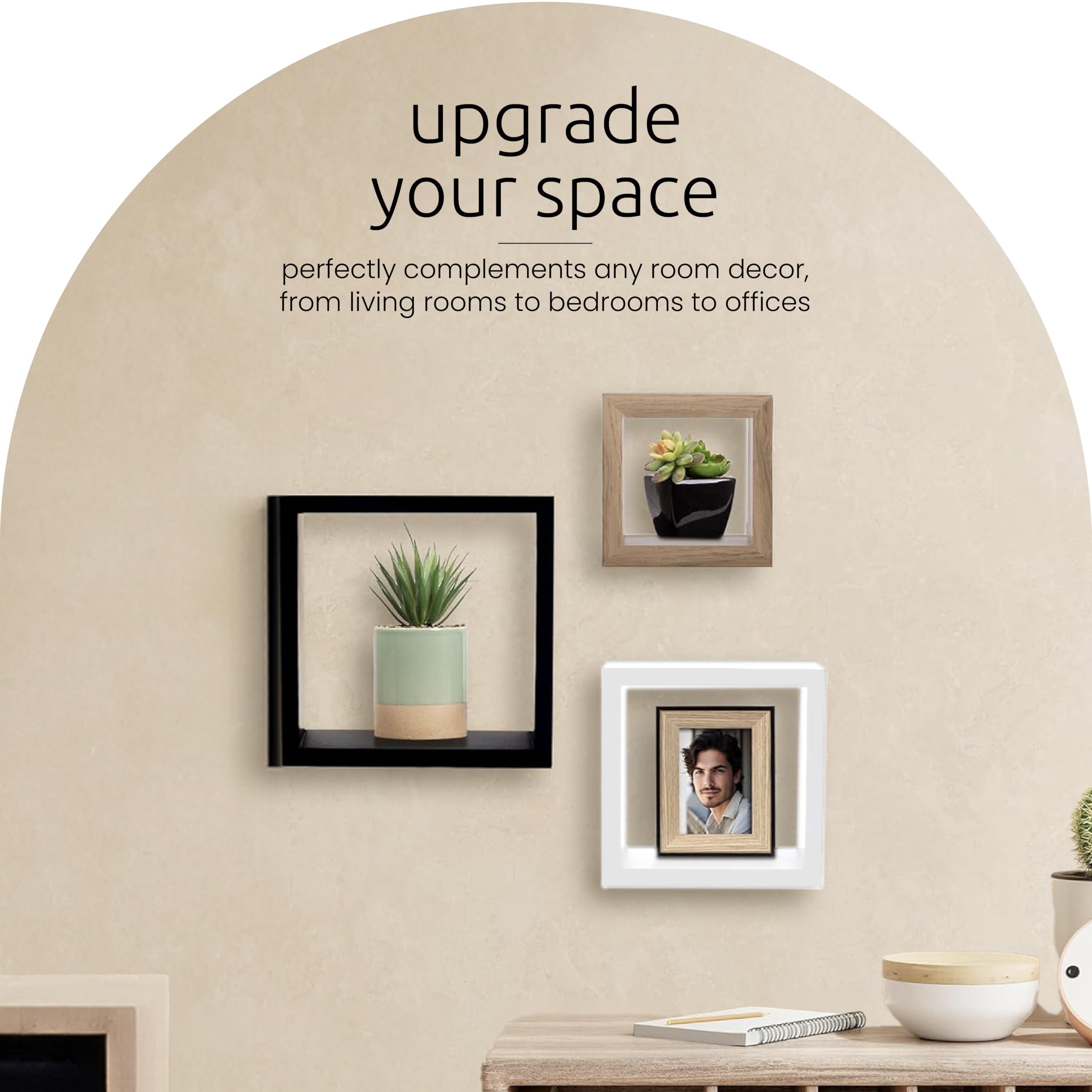 Kiera Grace Floating Wall Shelves - Modern Square Shelves Set of 3 (5