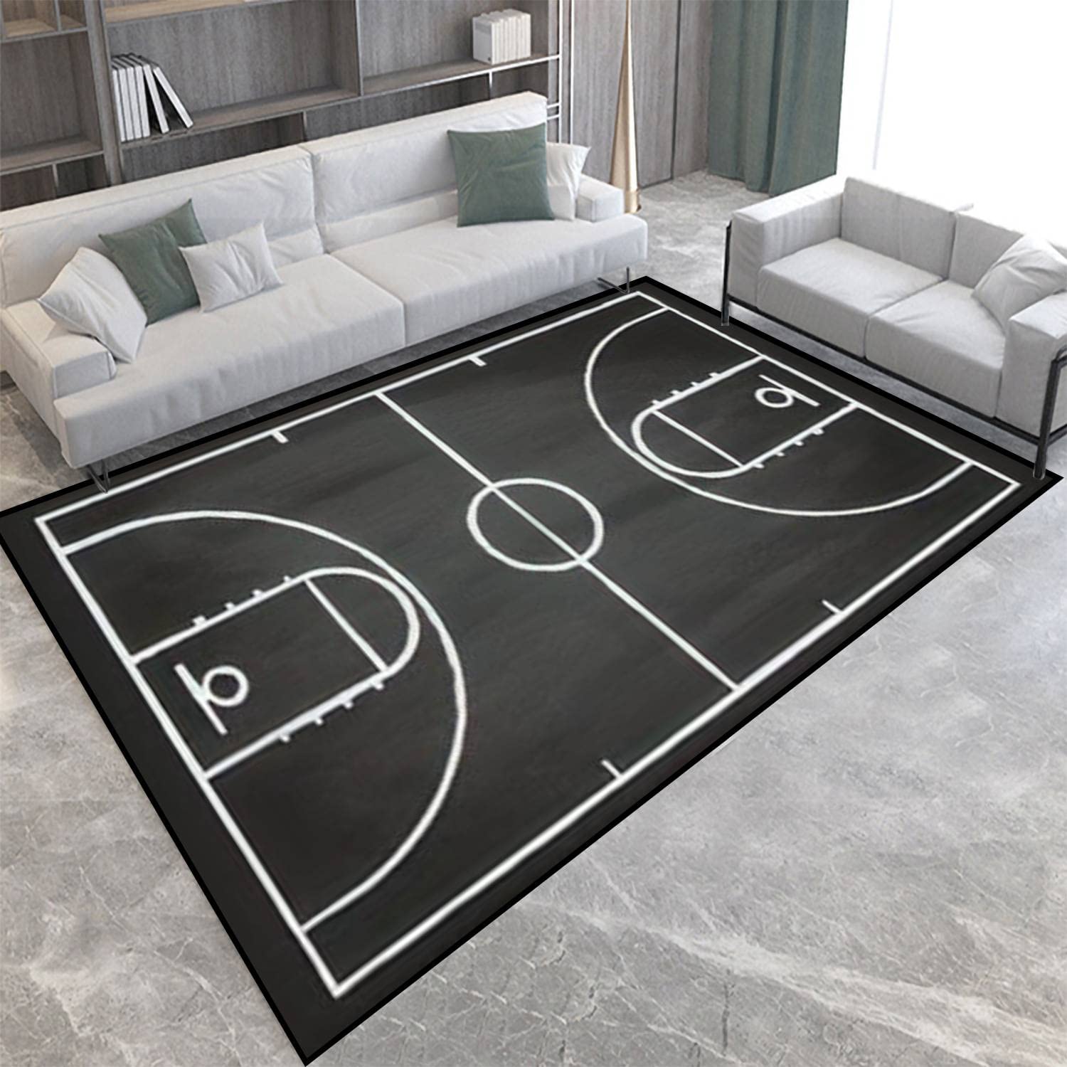Basketball Court Area Rug - Non-Slip Soft Floor Mat with Blackboard Texture for Indoor & Outdoor Use | Perfect for Living Room, Bedroom, Kids Room, Yoga & Play Areas