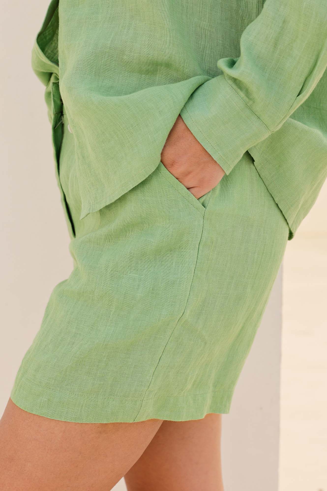 Alexandra Women's Linen Shorts - Comfortable Green Summer Shorts for Casual Wear, Beach & Vacation