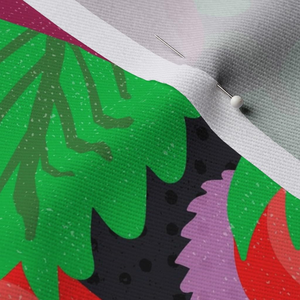 Strawberry Grove Black Bloom Leaves Fruit Berries Printed Denim Fabric by The Yard - Spring Summer Garden Design for Apparel, Home Decor & Upholstery | DIY Sewing, Curtains, Tablecloths & Craft Projects