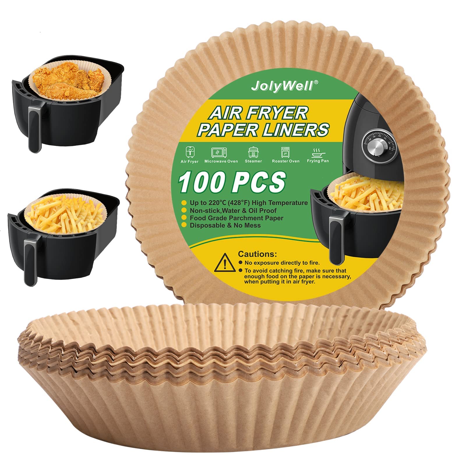 Eco-Friendly Air Fryer Paper Liners - 100Pcs Unbleached, Biodegradable & Non-Stick Parchment Sheets (6.3