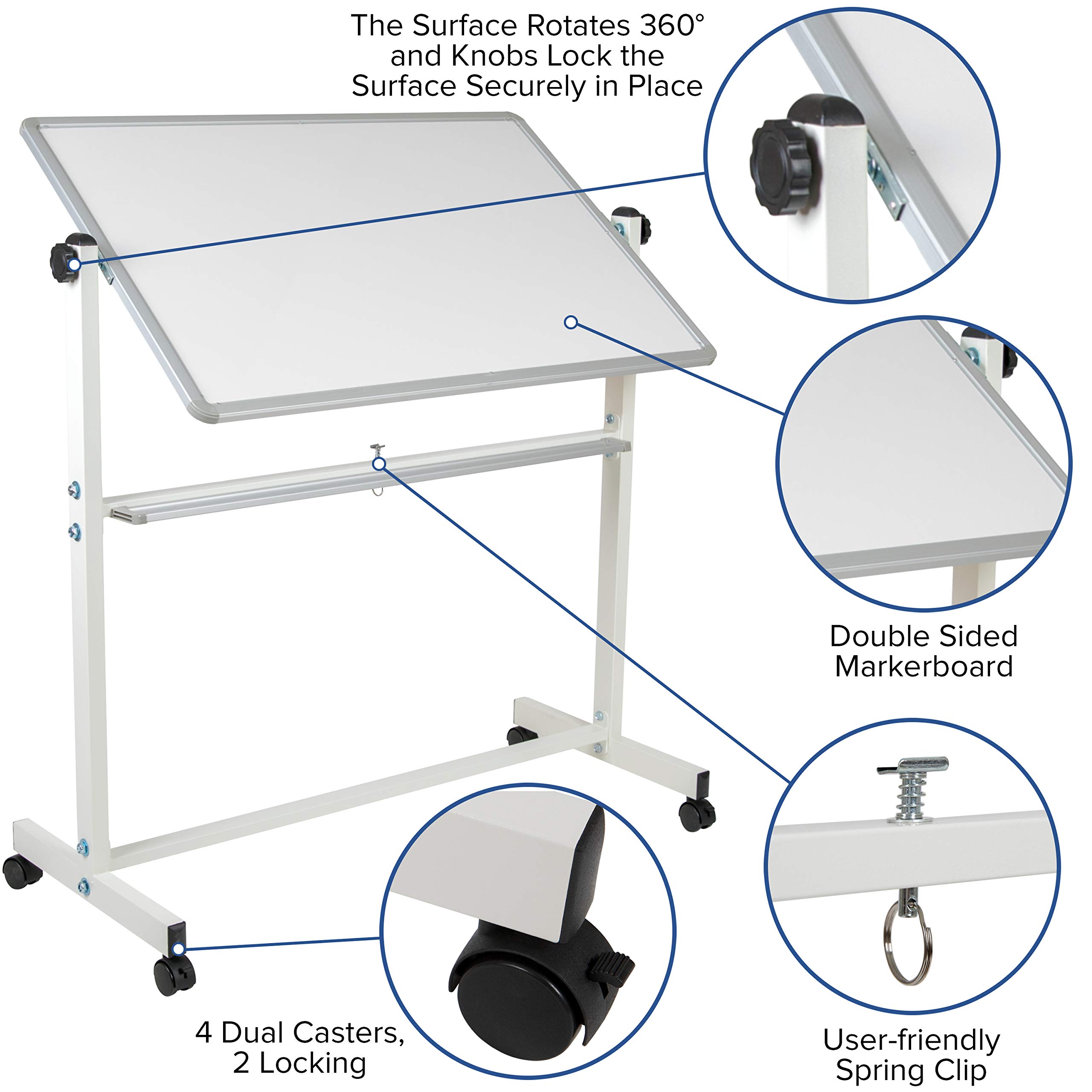 Double-Sided Mobile White Board with Pen Tray - 45.25
