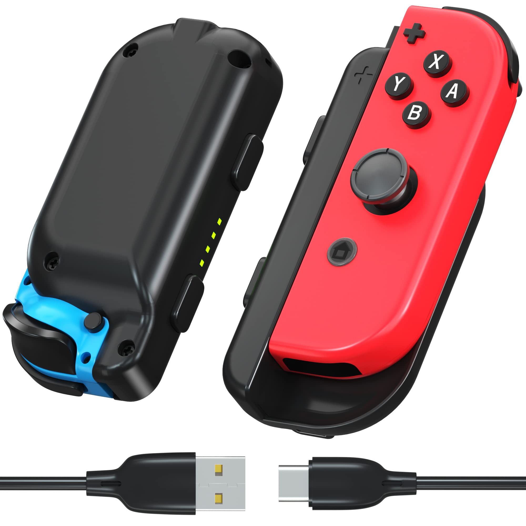 Nintendo Switch Joycon Charging Grip - 1200mAh Rechargeable Battery Pack with LED Indicator & USB-C Cable for Switch & Switch OLED (2 Pack) - Perfect for Gaming, Travel & Multiplayer Sessions