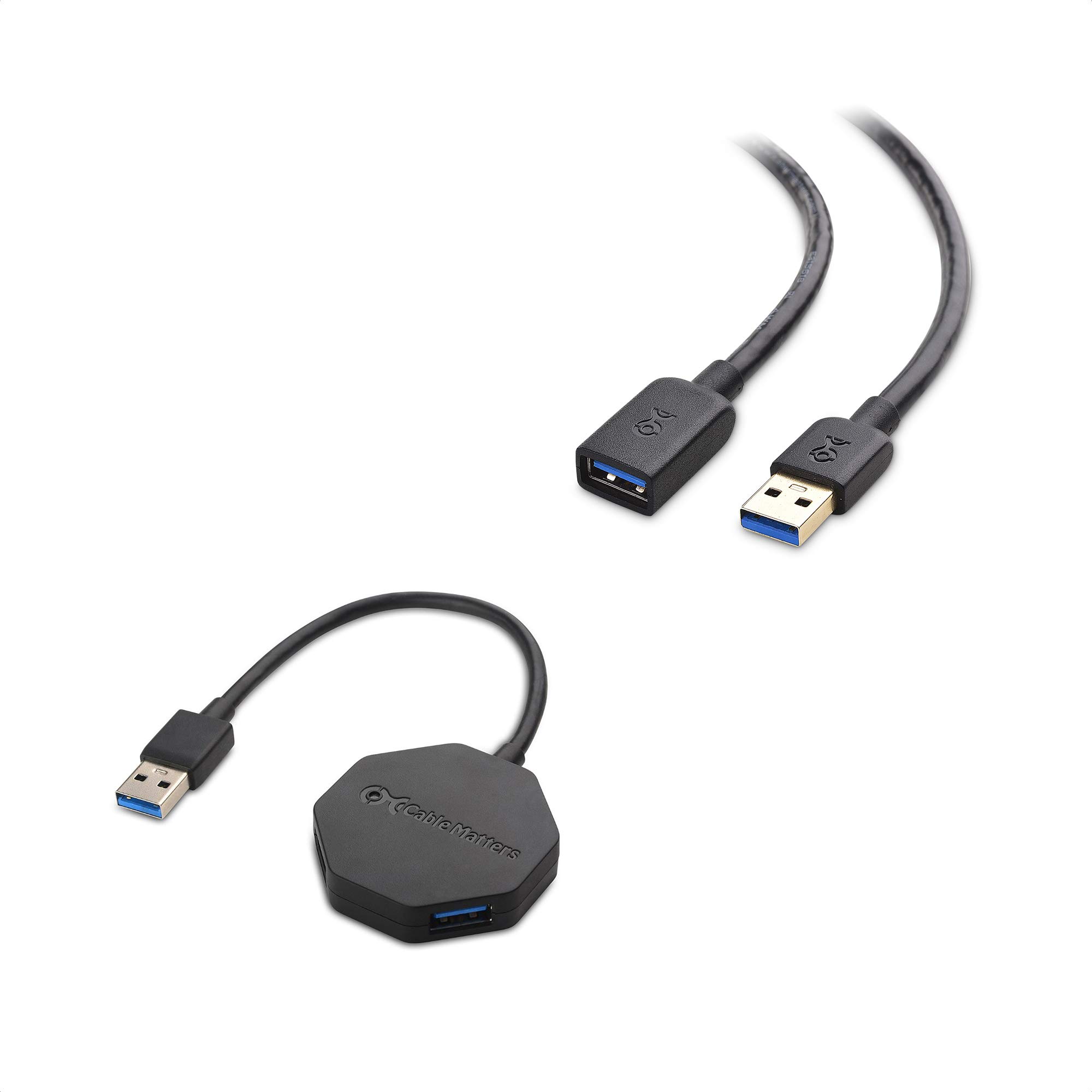USB 3.0 Extension Cable 3ft - Short USB to USB Cable in Black for Oculus Rift, HTC Vive, PlayStation VR - 4 Port Ultra Mini USB Hub - Perfect for VR Gaming, PC Accessories & Home Office Setup