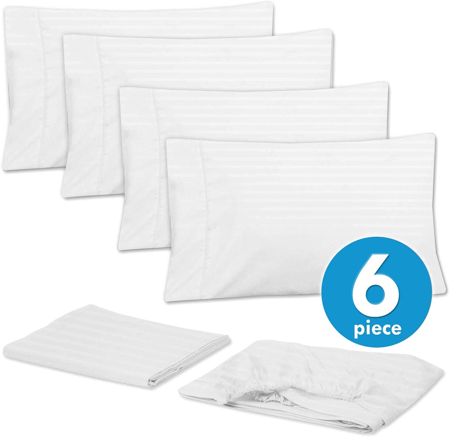 Premium 100% Egyptian Cotton Queen Size Sheet Set - 6-Piece Deep Pocket Bedding for Mattress Up to 18