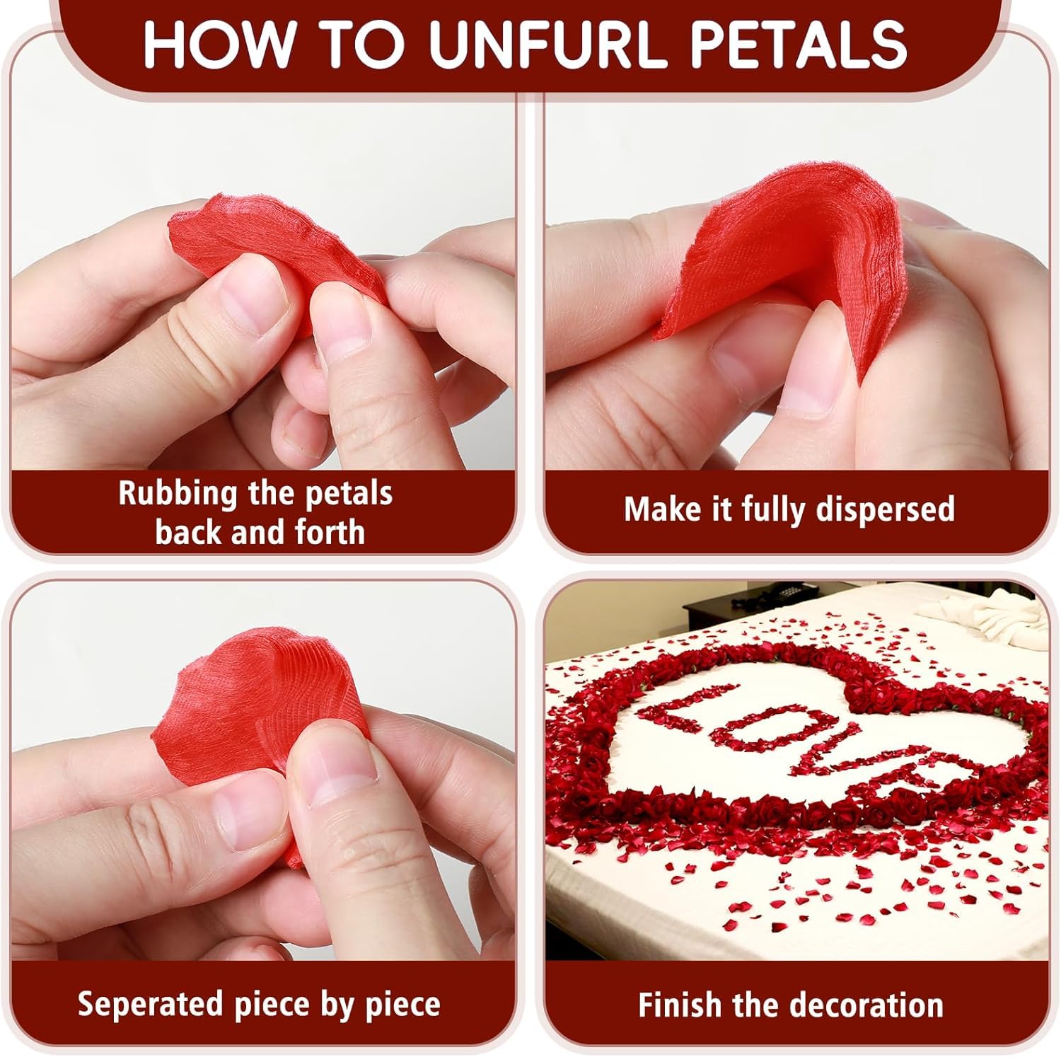 1200 PCS Artificial Silk Rose Petals - Premium Fake Rose Petals for Wedding Decor, Romantic Night, Bedroom, Party & Valentine's Day - Realistic Faux Flower Petals for Proposals, Aisle Decor & Special Events