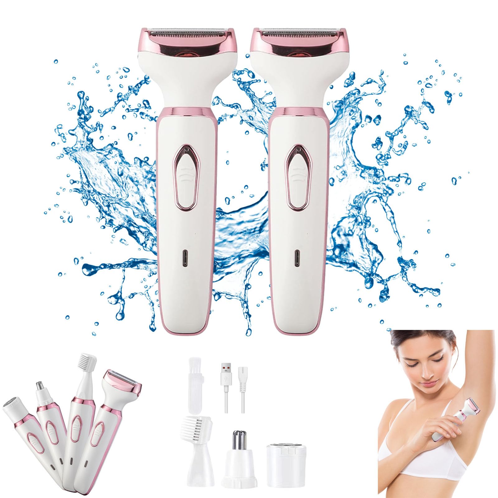 Taletseten 4-in-1 Electric Lady Shaver - Waterproof & Rechargeable Women's Razor for Legs, Bikini, Underarms & Face (2-Pack) - Perfect for Travel, Gym & Everyday Smooth Skin Care
