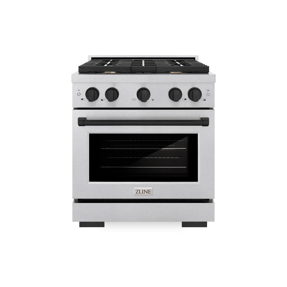 ZLINE Autograph Edition 30-inch 4.2 cu. ft. Dual Fuel Range - 4 Burner Gas Cooktop & Electric Convection Oven - Satin Stainless Steel with Matte Black Accents (SDRSZ 30 MB) - Perfect for Modern Kitchens & Professional Cooking