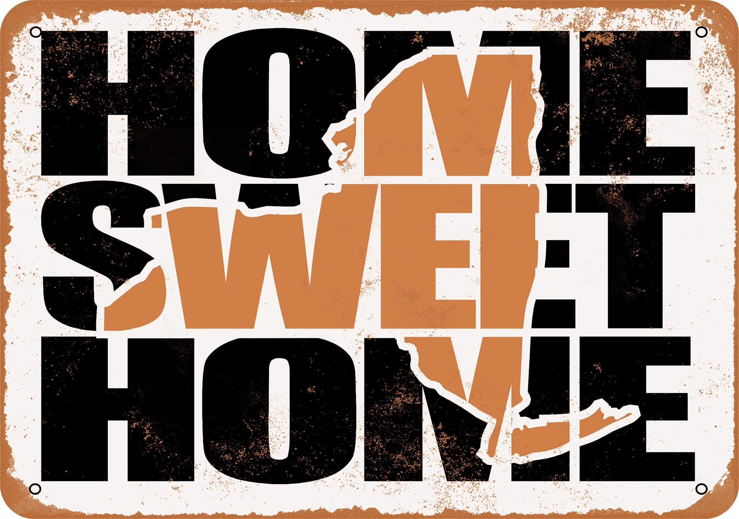 7x10 Inch Vintage Metal Sign - Home Sweet Home New York Brown Wall Decor - Rustic Home & Office Decoration for Living Room, Bar, Cafe