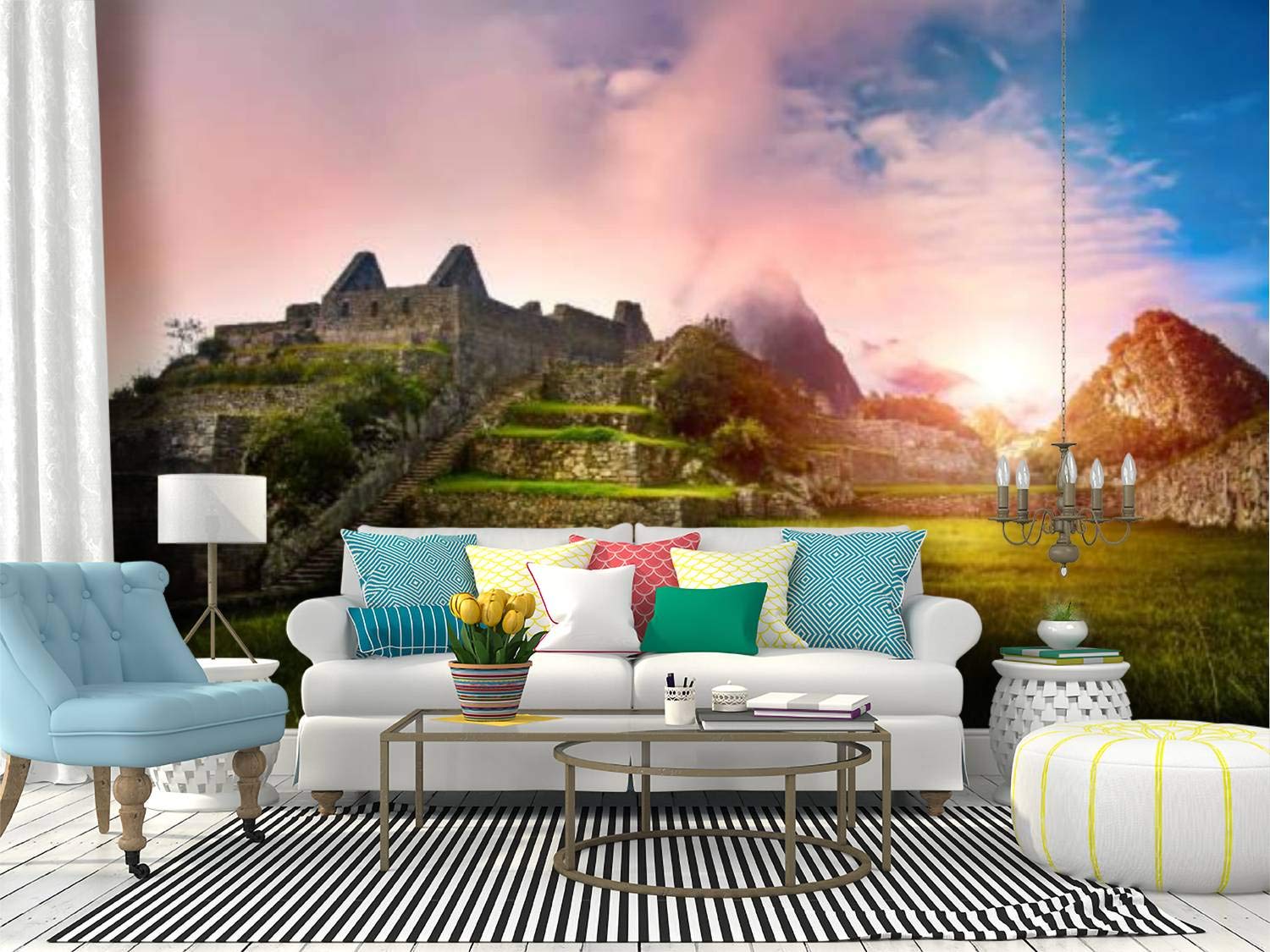 Machu Picchu Sunrise Stone Ruins Wall Mural - Peel & Stick Self-Adhesive Wallpaper - Large Removable Vinyl Wall Sticker for Living Room, Bedroom, Office Decor | Easy DIY Home Improvement