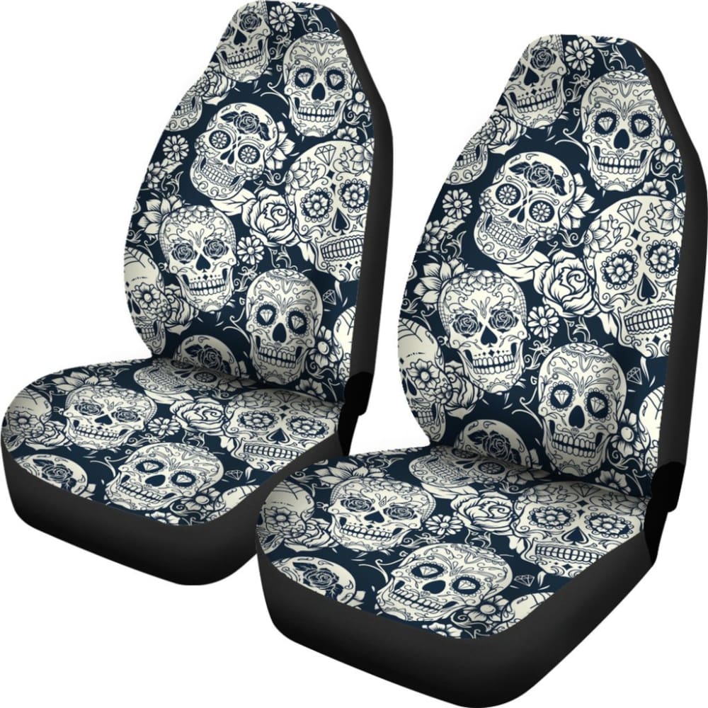 Black and White Sugar Skull Car Seat Covers - Gothic Decor for Halloween, Dia de Los Muertos - Perfect for Cars, Trucks, and SUVs - Unique Skull Design for Day of the Dead Celebrations