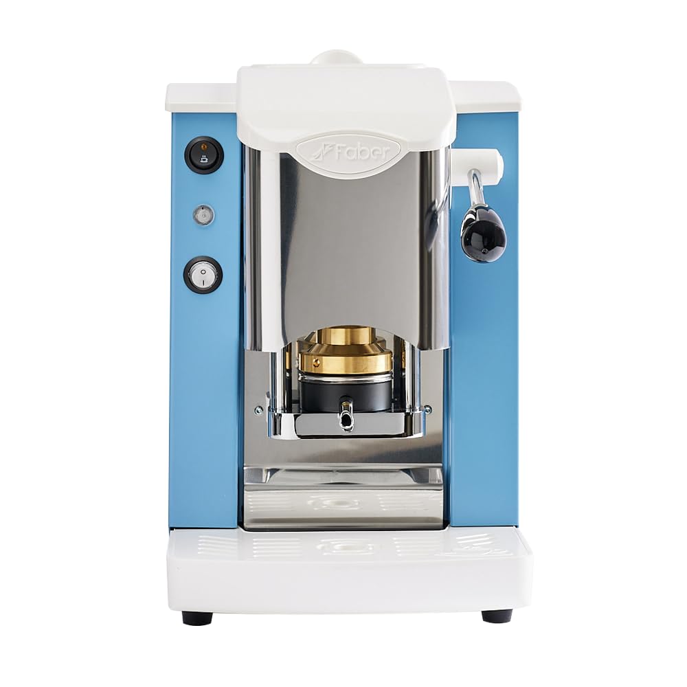 FABER Stainless Steel 44mm Capsule Coffee Machine | Adjustable Brass Hot Press | Compatible with ESE 44mm Pods | Perfect for Home, Office & Cafe Use (Turquoise, White)