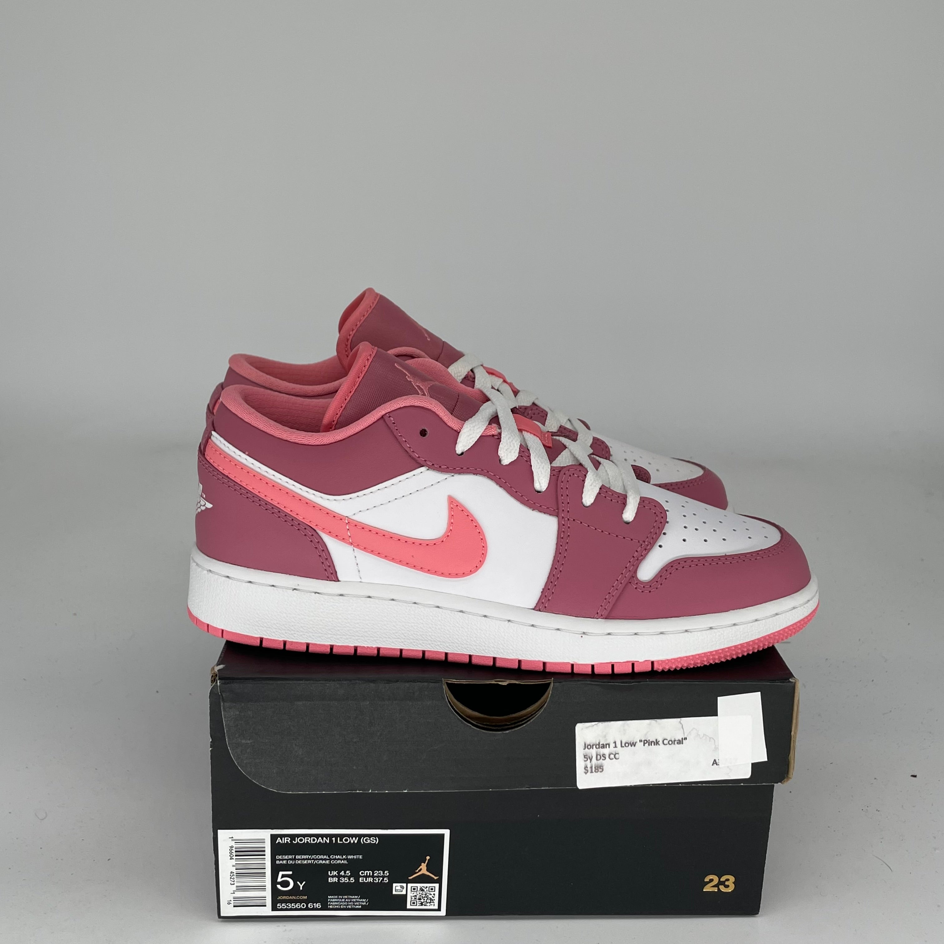 AIR JORDAN 1 LOW DESERT BERRY SIZE 5Y (553560-616) - Women's Sneakers for Casual Wear, Street Style & Basketball Fans