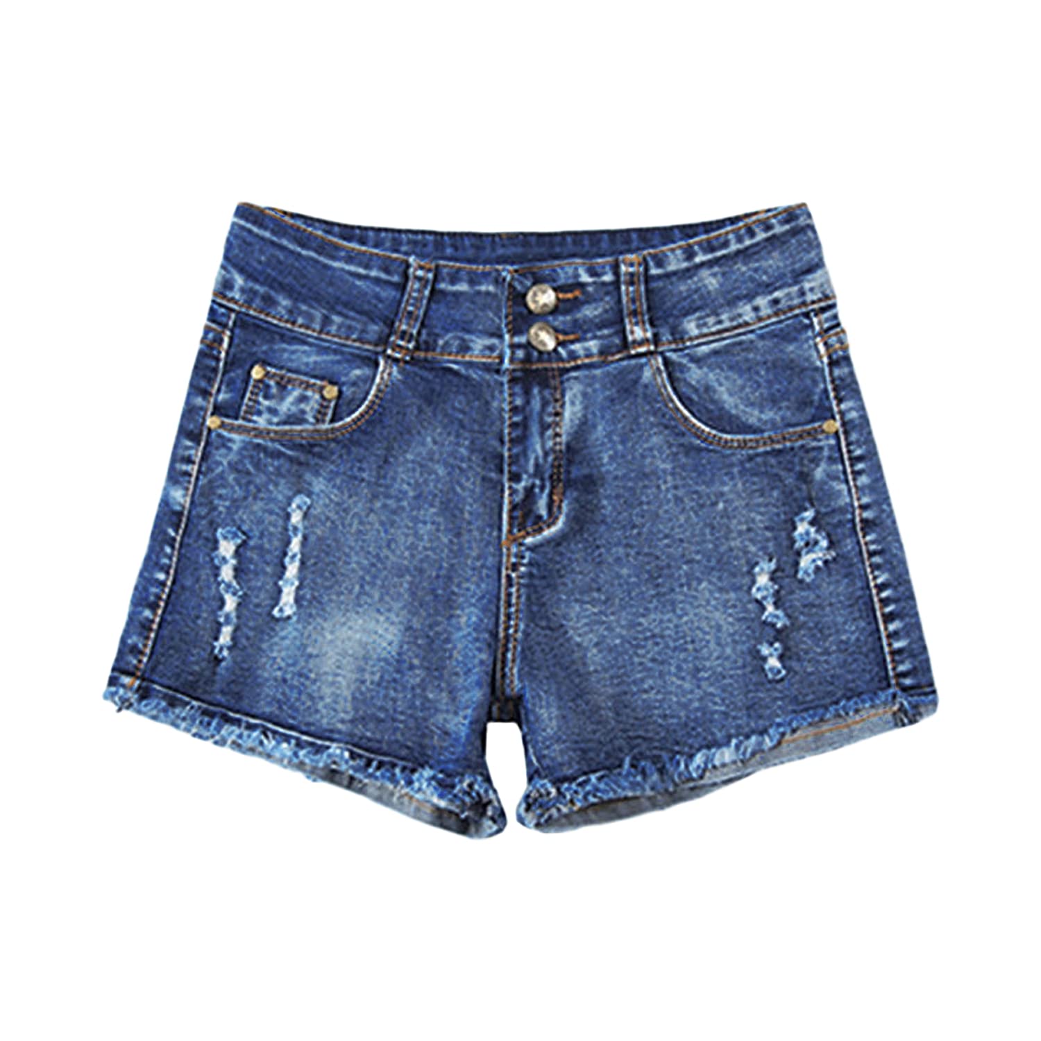 Women's Summer Ripped Denim Shorts - Stretchy Button Fly Distressed Casual Jean Shorts with Frayed Hem | Perfect for Beach, Music Festivals & Casual Outings (Navy Blue, Size 30)