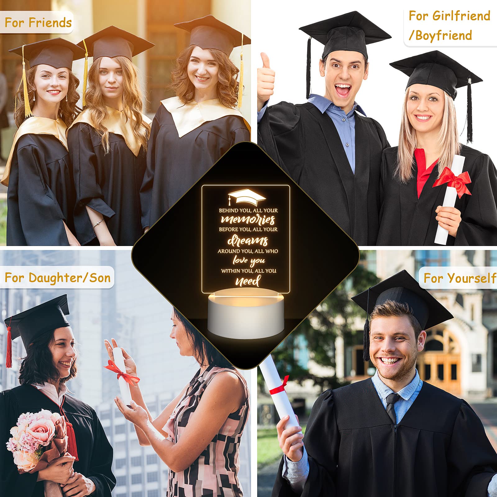 **Hortsun Graduation LED Lamp 2025 - Night Light with Graduation Cap Design - Inspirational College Graduation Gift for Students, Teachers, Classmates - Perfect for Dorm Decor, Graduation Party, and Desk Lighting**