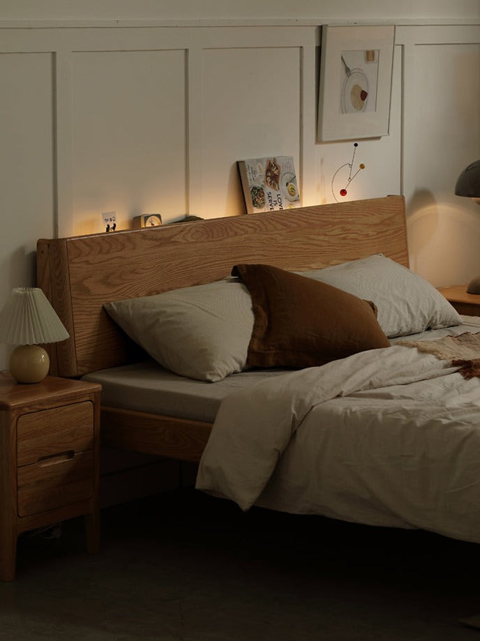 Solid Oak Wood LED Bed Frame with Built-in Lighting - Perfect for Modern Bedrooms, Guest Rooms, and Cozy Home Decor