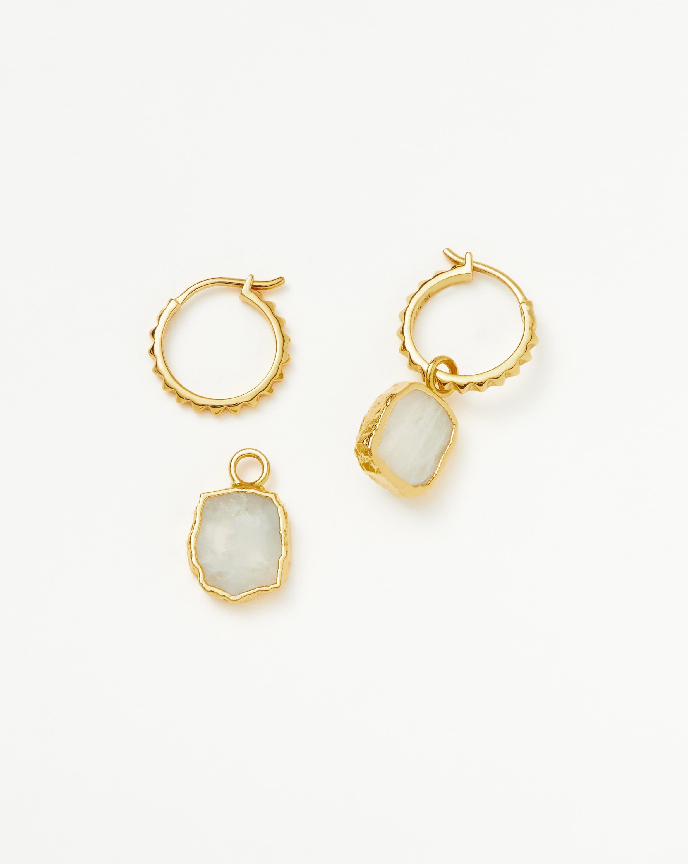 Mini Pyramid Charm Hoop Earrings - 18k Gold Vermeil & Rainbow Moonstone Jewelry for Women | Boho Chic Accessories for Everyday Wear & Special Occasions